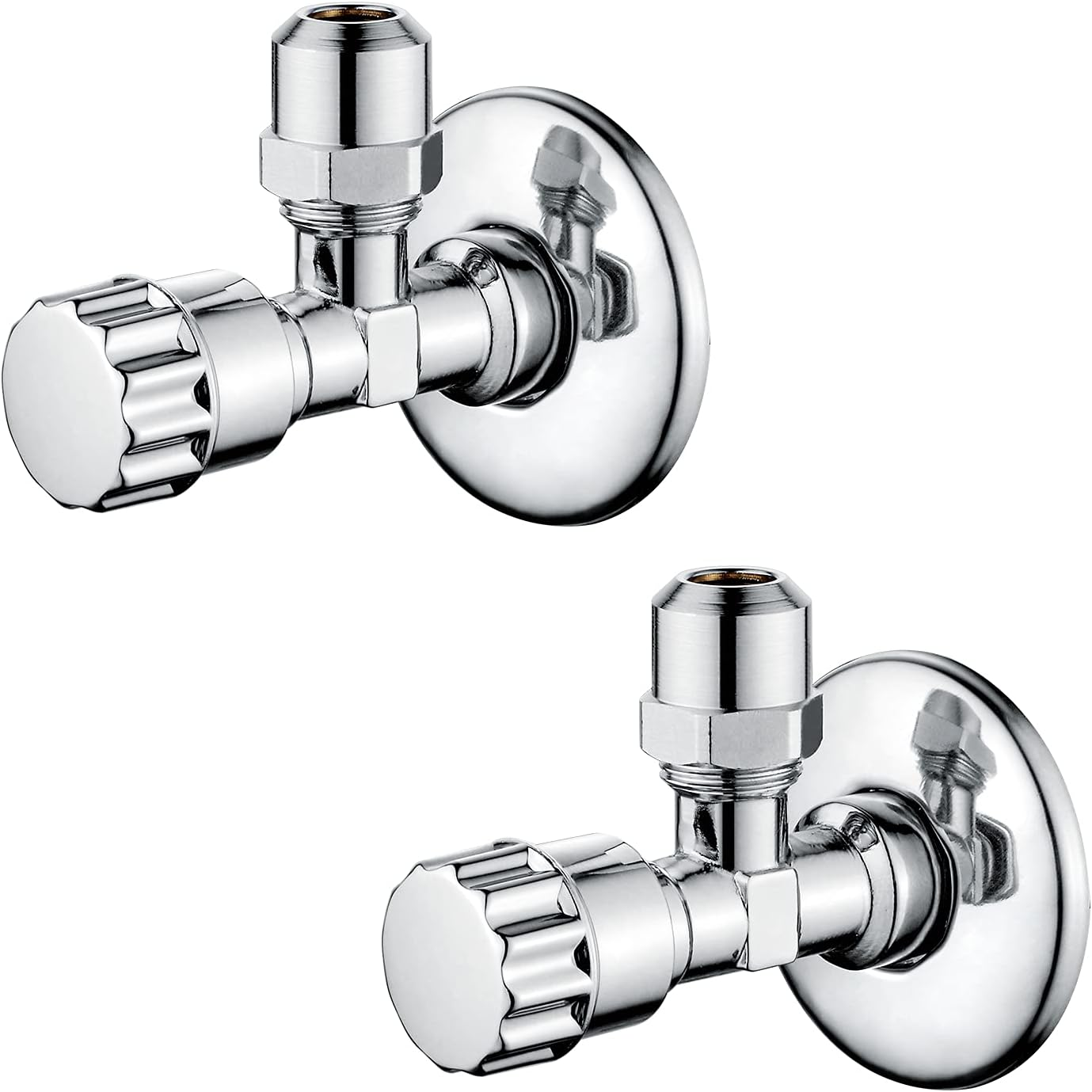 Ibergrif M22022-2 Angled Water Isolating Valves, Self-Sealing, 1/2" Wall Connection, 3/8 Inch Outlet, Wall Mounted, 2Pcs/Set, Chrome image number 1