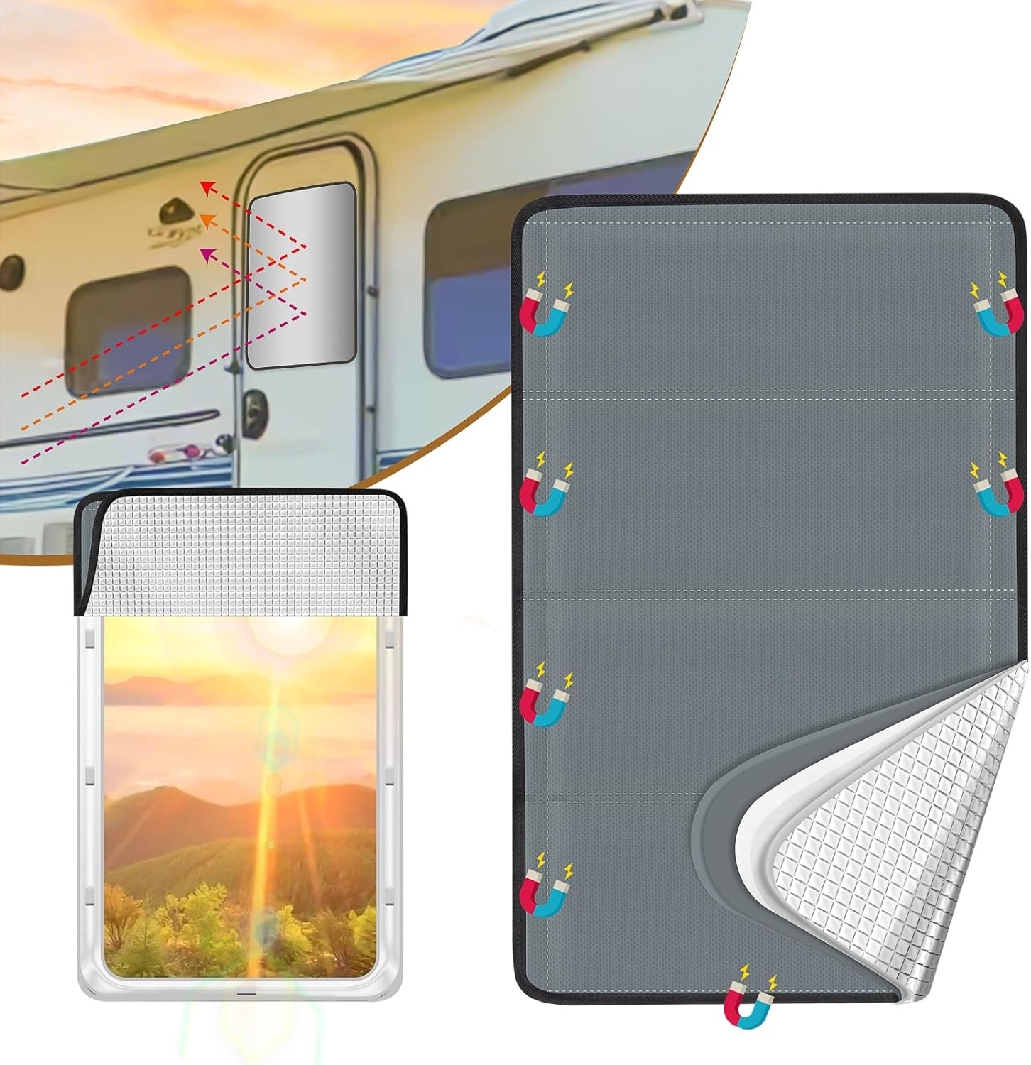 SUNICO 25" X 16" RV Door Window Shade Cover, Magnetic 100% Blackout Foldable RV Window Shades for Campers with Anti-Uv Aluminum Foil Reflective & Cotton Insulation & Thicked Waterproof Fabric image number 2