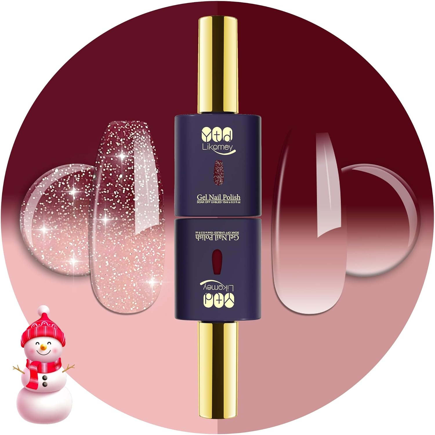 YTD Likomey Color Changing Gel Nail Polish,15Ml Translucent Light Pink to Burgundy Red Mood Temperature Change Colors Thermal Chameleon UV Nail Gel