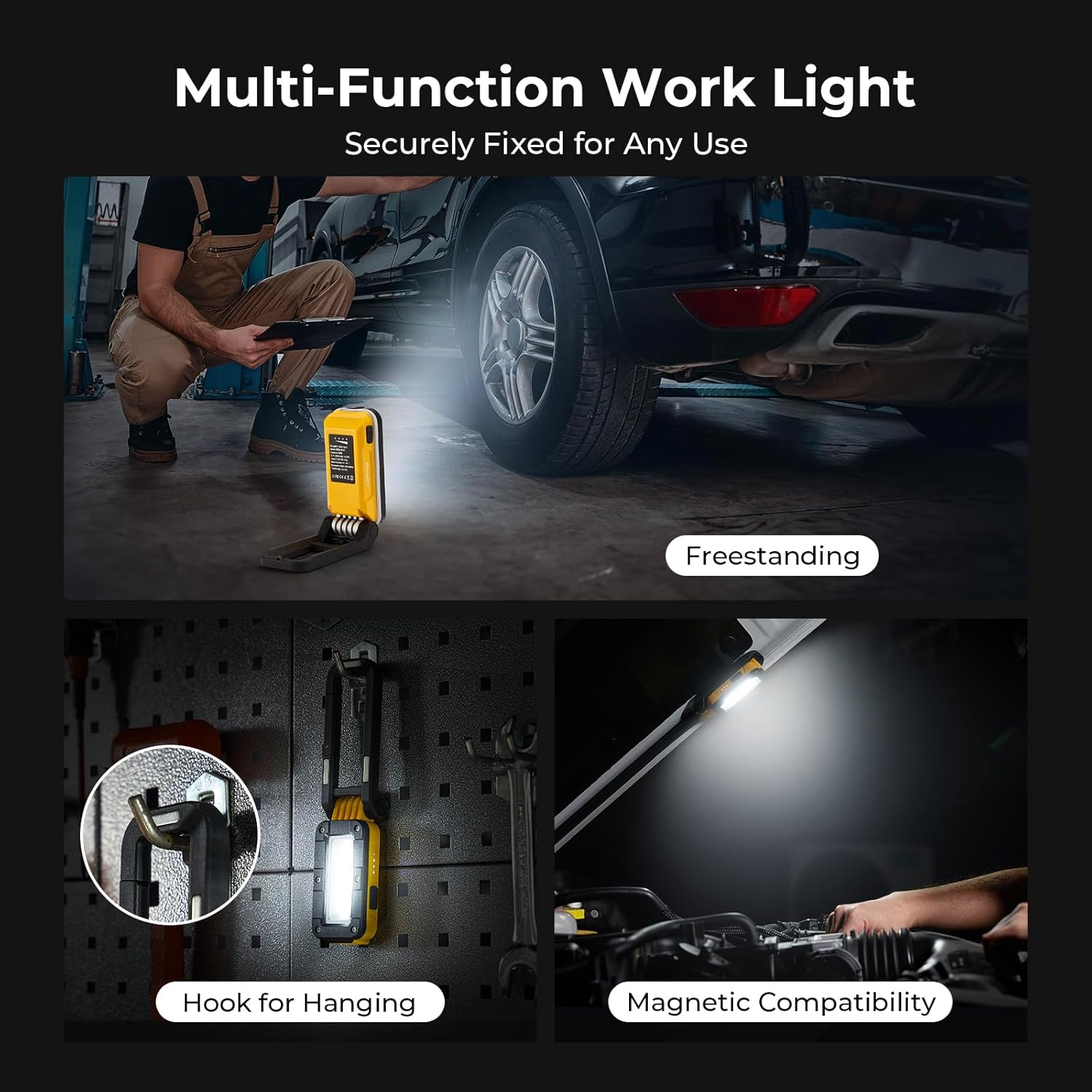 Bougerv WL01 LITE Work Light Rechargeable, 400 Lumens Magnetic Torch, Portable Inspection Light with 180&deg; Rotating Stand & Hook, Multiple Lighting Modes for Car Repair, Camping, Outdoor, Emergency image number 6