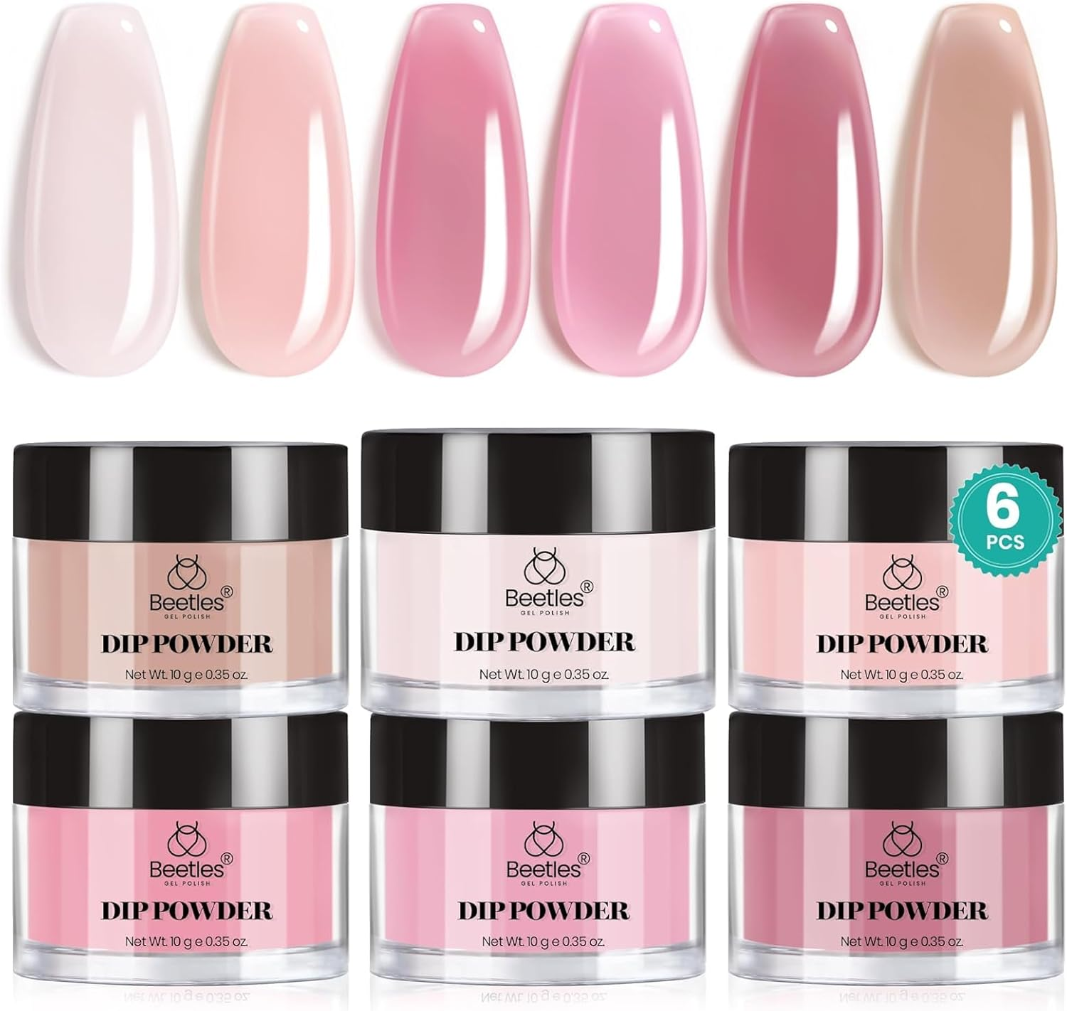 Beetles Dip Powder Nail Kit, 6 Colours Nude Pink Brown Starter Set, All Season Nail Dipping Powder Kit, No Lamp Needed DIY Salon at Home for Women image number 2