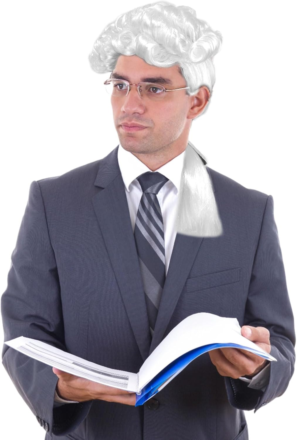 UILYNIU Edelmann Lord Richter Baroque Wig Men'S Wig with Braid Judge Costume Wigs Rococo Curly Marquis Halloween Cosplay Wigs Curly Long Braid White Noble Marquis Wig (White) image number 1