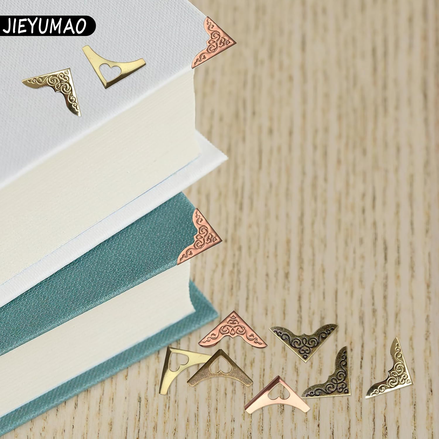 180Pcs Metal Book Corner Protector, 3 Colors Iron Guard Edge Cover for Decoration, Vintage Metal Book Corner Triangle Carved Decorative Triangle Photo Corners for Scrapbooks Notebook Album image number 1