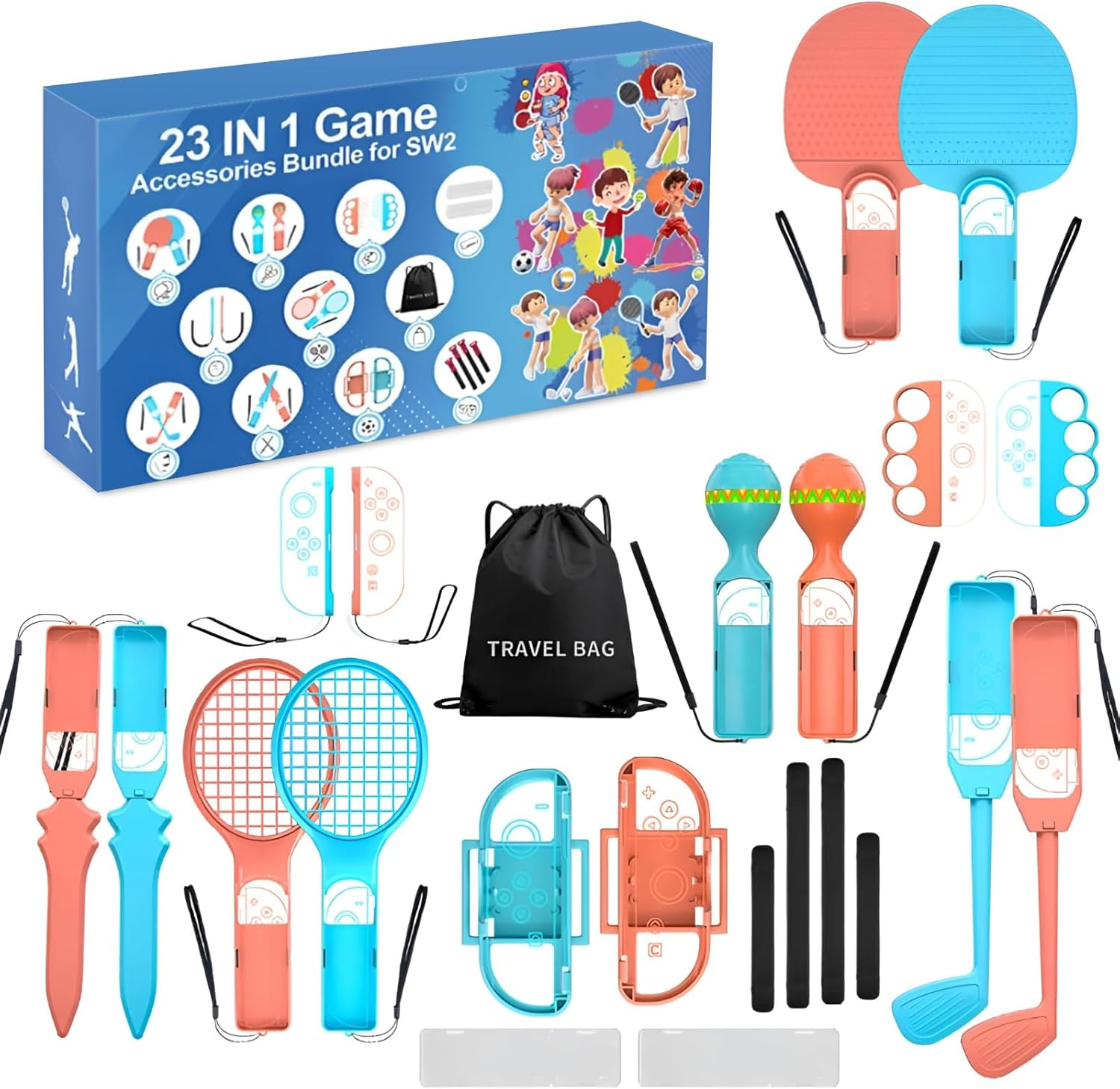 Zurligi 23-In-1 Switch Sports Accessories Bundle for Nintendo Switch 2 Sports Game with Carry Bag, Family Accessories Kit Sports Party Pack (23) image number 2