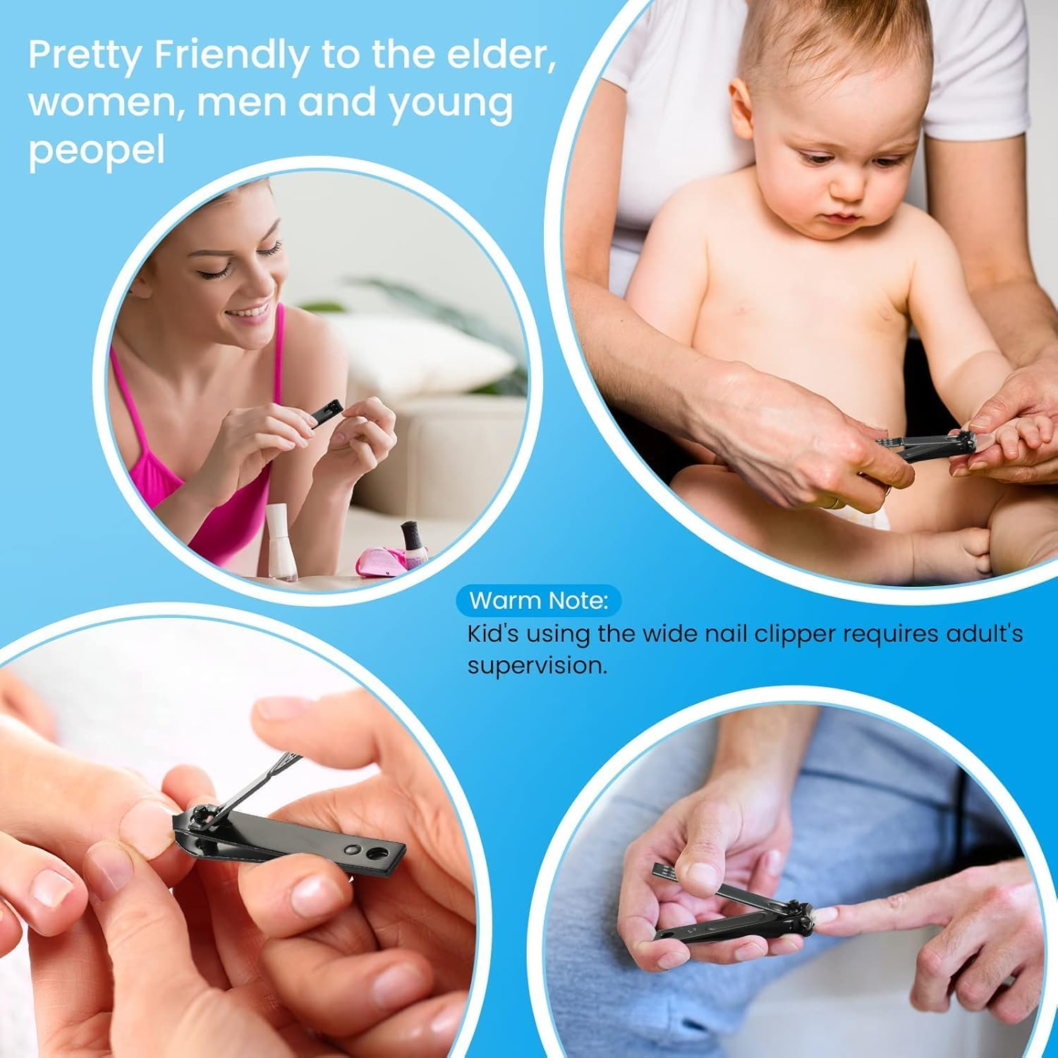 Nail Clippers Set, Sharp Stainless Steel Fingernail Clipper & Toenail Clippers, Black Nail Cutter, Large and Small 3 Piece Set.