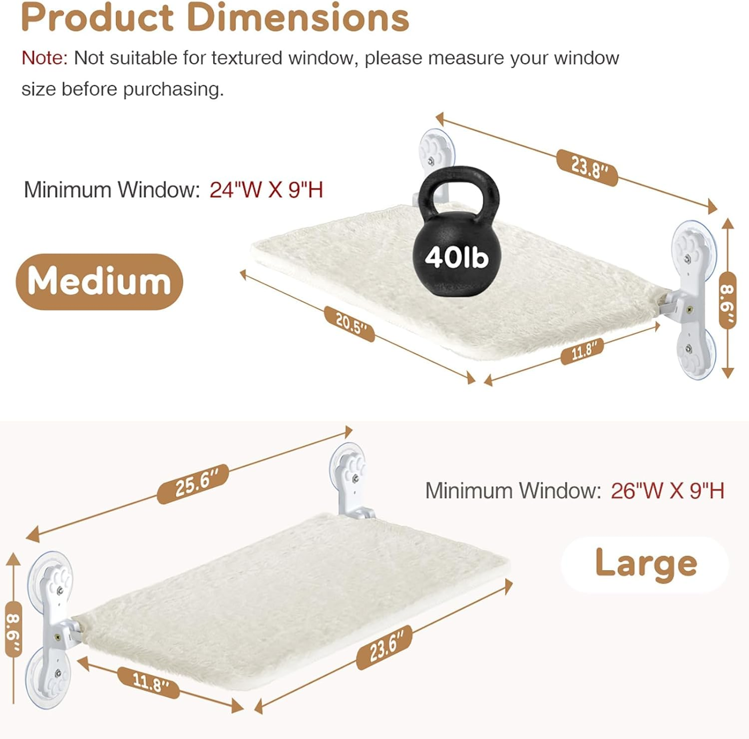 APAILANT&reg; Cat Window Perch, Foldable Cat Hammock for Window 30 * 52 Cm, Cordless Window Bed for Cats inside with Reversible Cover Solid Metal Frame Sunbathing Viewing Platform Beige image number 4