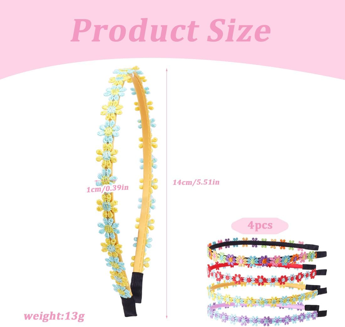 EUYKQNOI Pack of 4 Flower Headbands, Girls Headbands, Children'S Hair Bands for Girls, Colourful Daisy Headbands, Cute and Cute Decoration, Colourful Headband for School, Daywear image number 2