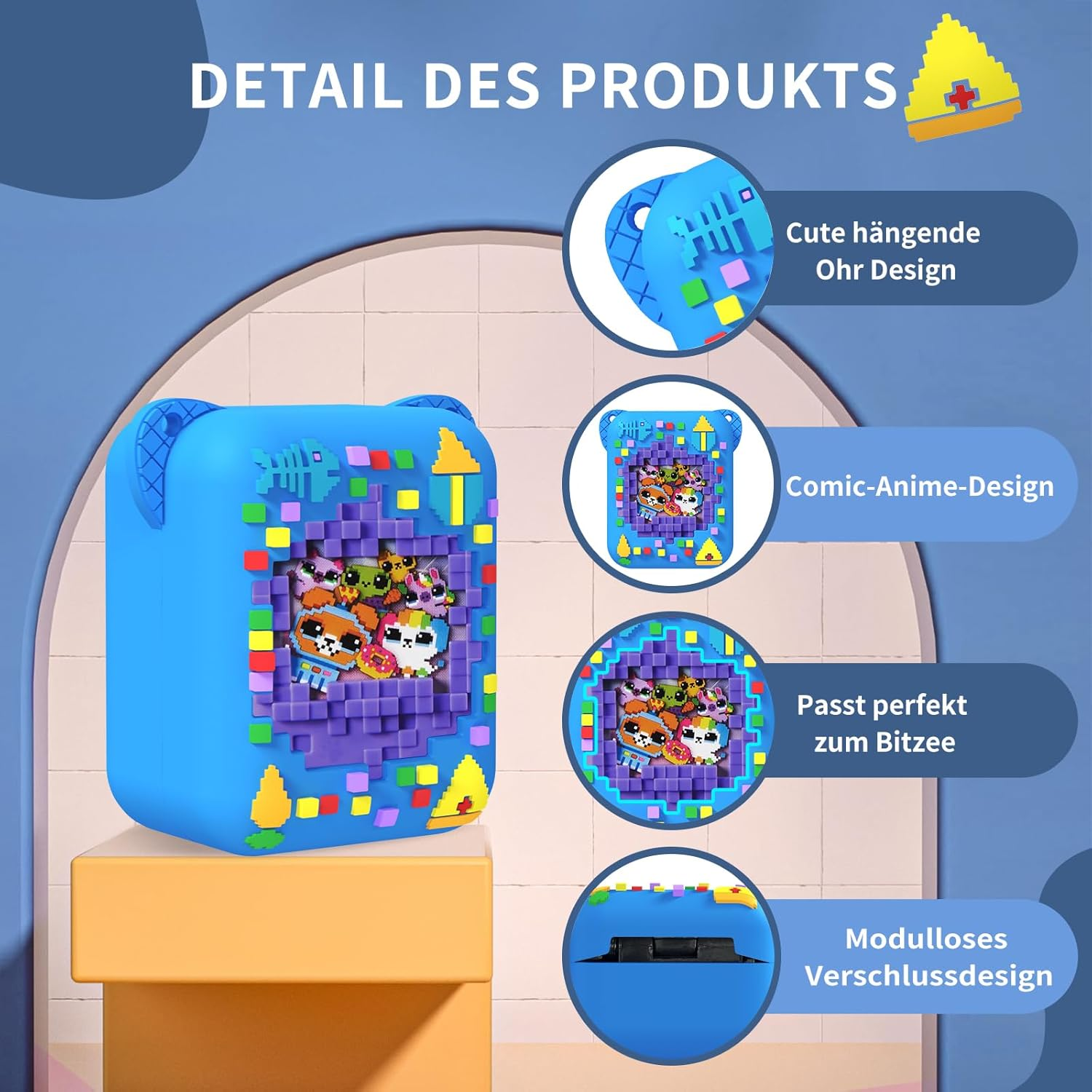 Protective Case for Bitzee Interactive Toy Digital Pet, MOWYEOK Protective Case with Food Print, Compatible with Accessories of the Bitzee Interactive Toy Digital Pet, with Lanyard (Blue) image number 5