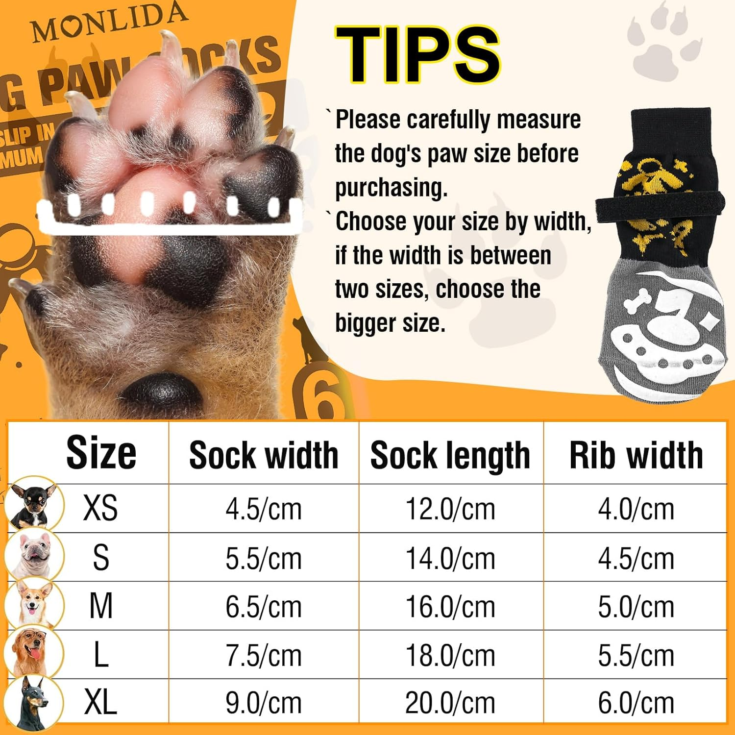 6 PCS anti Slip Dog Socks to Prevent Licking Paws,Dog Paw Protector with Double Sides Grips,Traction Control on Hardwood Floor for Puppy Small Medium Large Senior Dogs (S) image number 2
