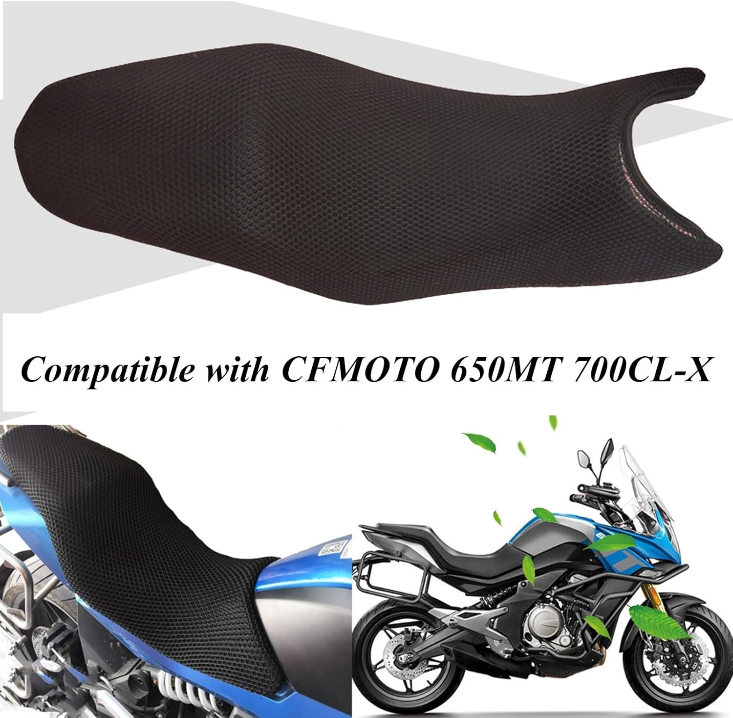Comfortable Motorcycle Seat Cushion Cover 3D Mesh Insulated Non-Slip Seat Pad Cover Waterproof Breathable Motorcycle Seat Cover Compatible with CFMOTO 650MT 700CL-X(DL250)