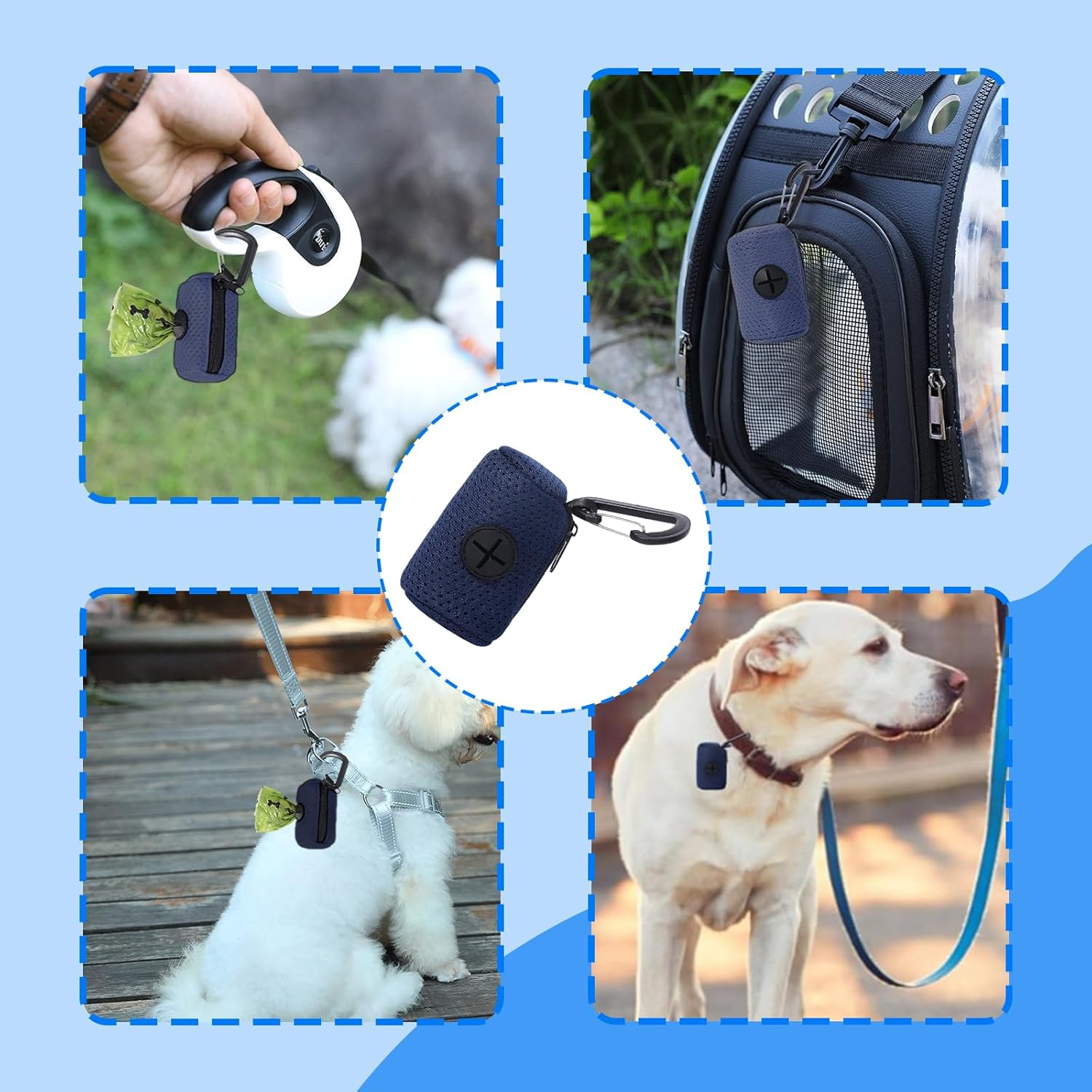 Zvorgath Dog Poop Bags Dispenser - Mesh Fabric Attachment Dog Waste Bag Holder with Zipper, Large Capacity Hangable Pet Supplies, Includes 15 Dog Poop Bags image number 4