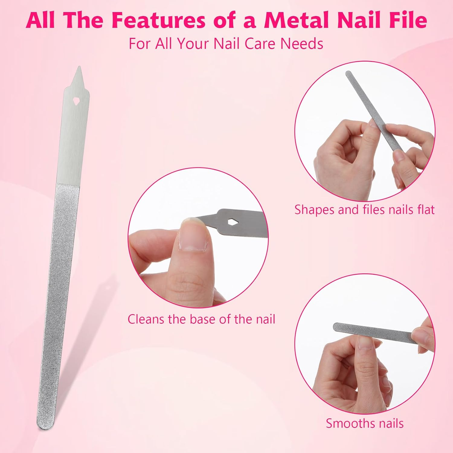 Metal Nail File(3Pcs), Nail Files for Natural Nails with Sharp Pointed Tip, Stainless Steel Nail Filer, Diamond Nail Files Non-Slip Handle for Salon Manicure Pedicure Toenails Tools Home (20.2Cm) image number 2