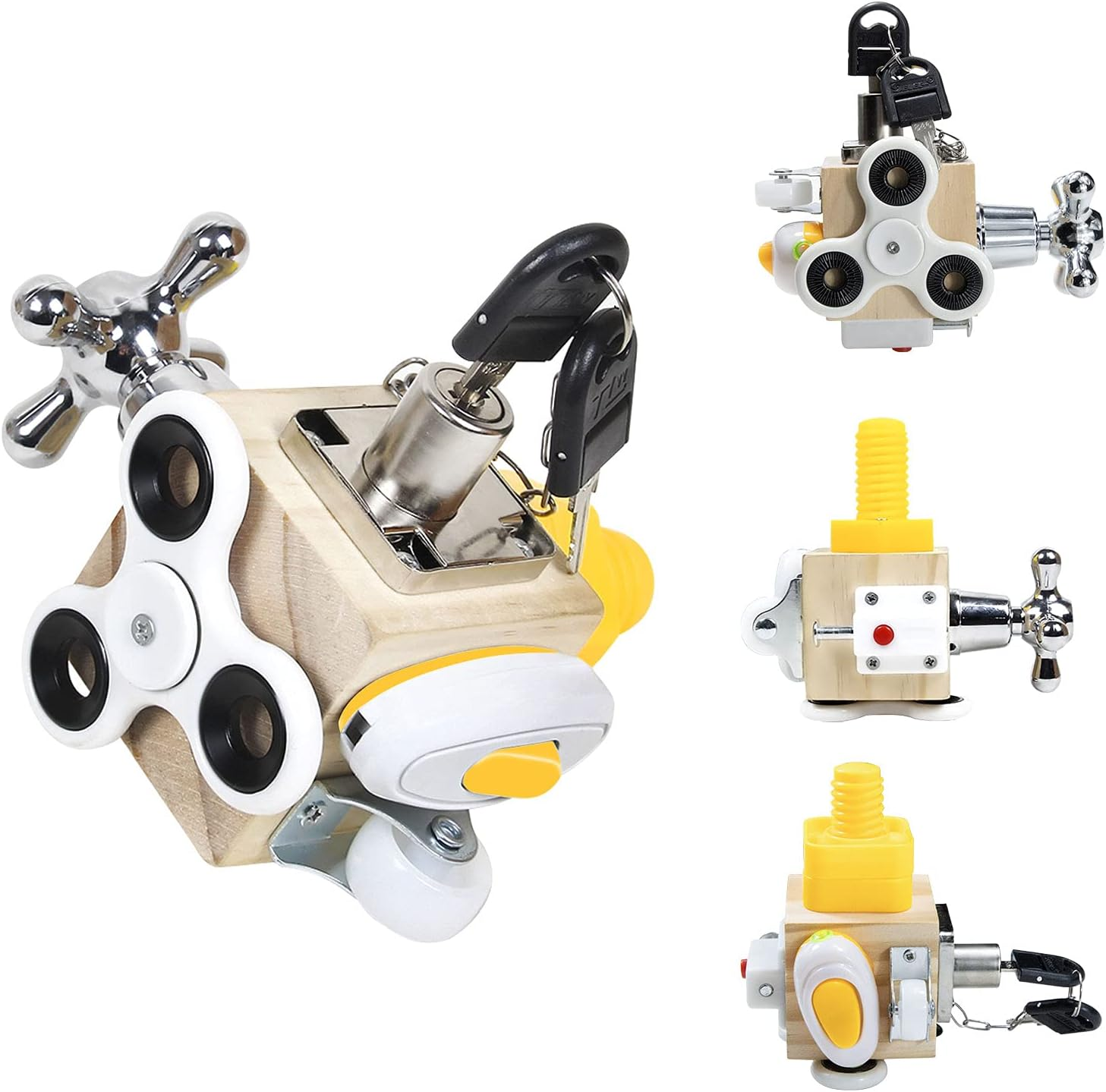 ROOCHKD Busy Cube Wooden Activity Cube Montessori Board Travel Toys for Kids Hands-On Ability Training Basic Life Skills Learning for Toddlers (TG36 Busy Cube) image number 4