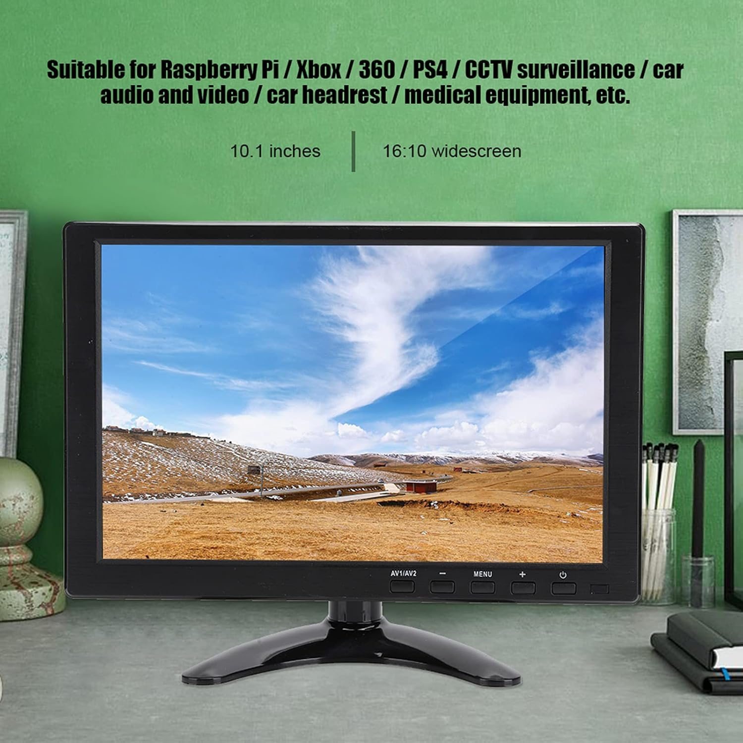 10.1In 1280X800 HD Monitor, 10 Inch LCD Security Display with HDMI/VGA/AV/BNC Input, 16:9 Small Screen Built-In 3Wx2 Speakers for Pi/Switch image number 6