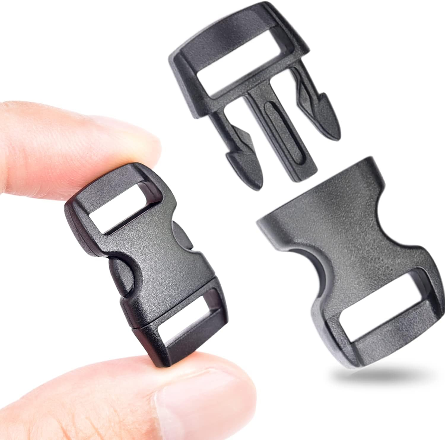 50 Pack 3/8 Inch Plastic Quick Side Release Buckles Curved Contoured Paracord Bracelets Clasps Buckle Clips Masks Dog Collar Bag Straps Backpack DIY Crafts Black image number 3