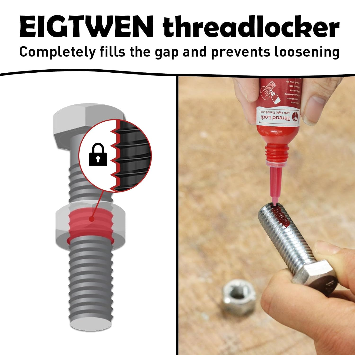 Thread Lock High Strength+Medium Strength, 2 X 10Ml Locktight Threadlock Prevent Nuts, Bolts, Fasteners and Screws from Loosening Due to Prolonged Vibration,Thus Locking and Sealing Nuts and Bolts image number 1