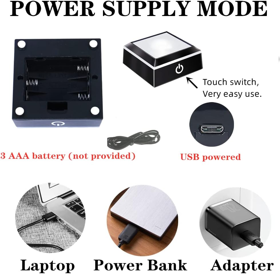 EUSTUMA LED Light Base Non-Slip Square Display Stand in a Variety of Colors,Suitable for Glass Crystal Spherical Artwork (Flat Top Surface) image number 6