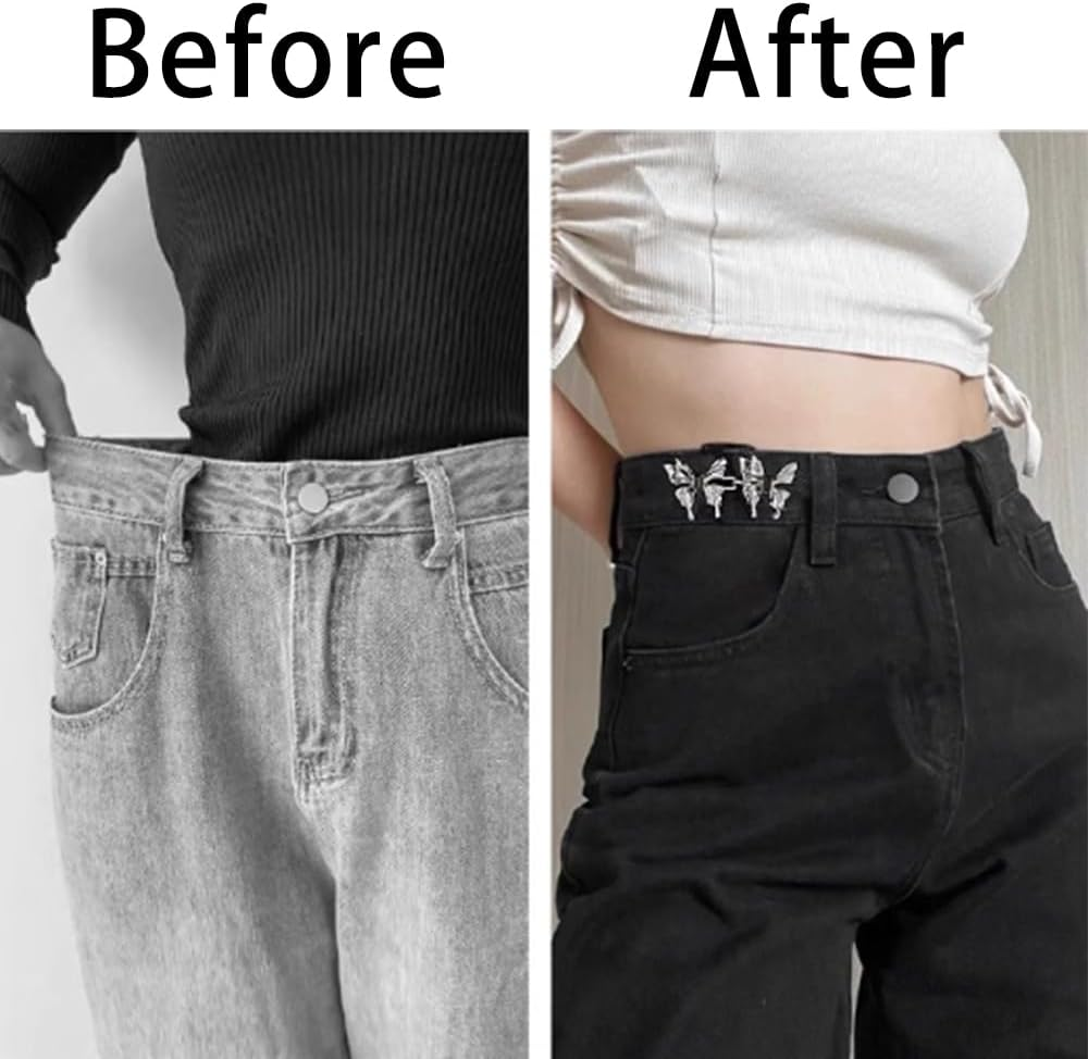 12Pcs Butterfly Jeans Waist Tightener,No Sewing Detachable Required Pant Buttons Pins,Butterfly Shape Pant Waist Tightener Jean Button Pins,Pants Button Tightener Pants Tightener for WAIS (Silvery) image number 5