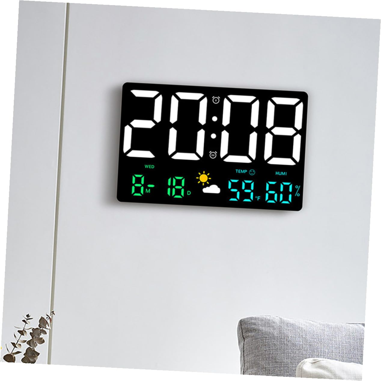 Large Digital Weather Station Wall Clock with Air Pressure Sensor Automatic Temperature Humidity Detection Alarm Calendar Countdown Functions Bright LED Display for Home Office image number 4