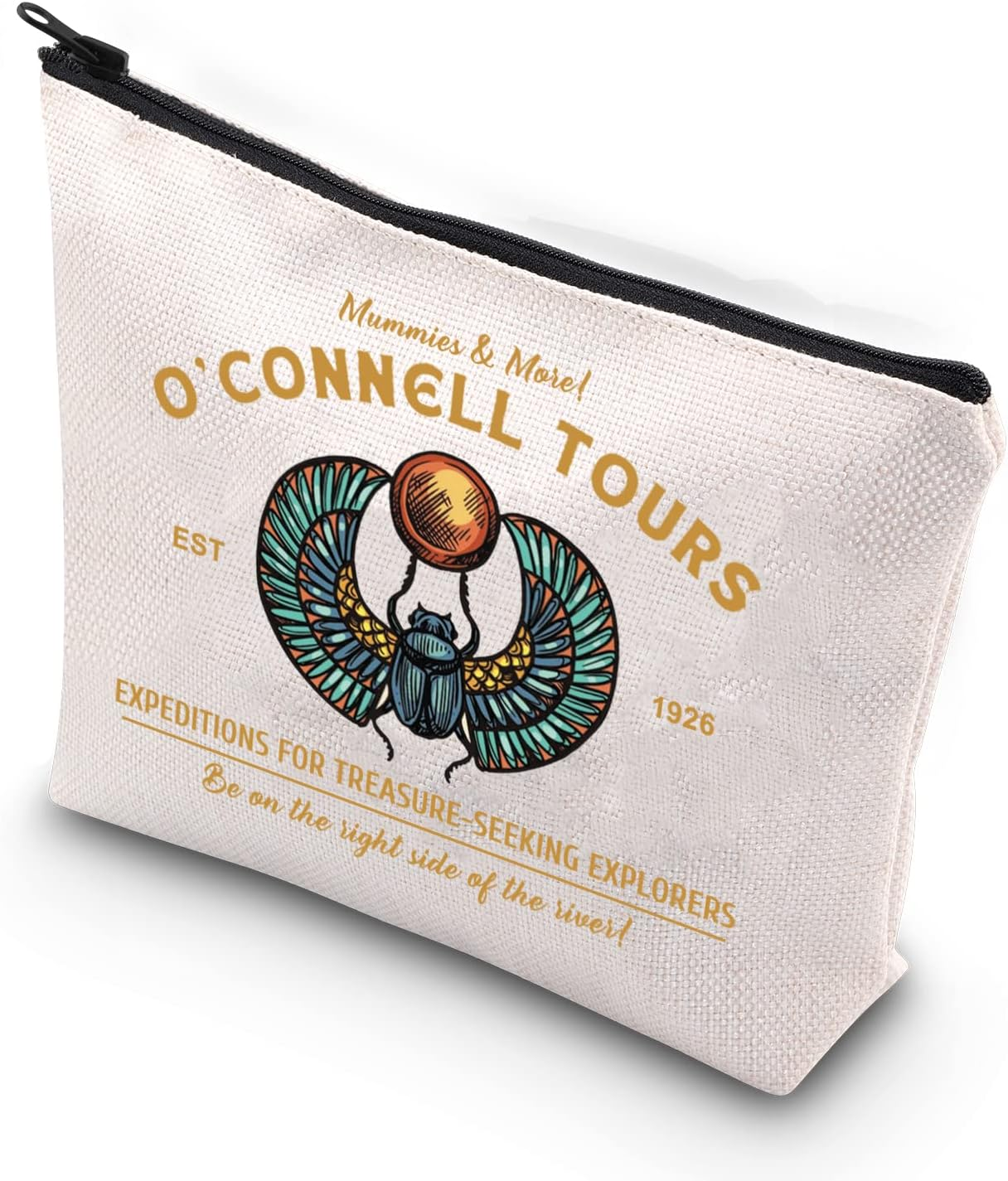Mummy Movie Inspired Gift O&rsquo; Connell Tours EST 1926 Zipper Pouch Makeup Bag, Beige, Mummies More image number 1