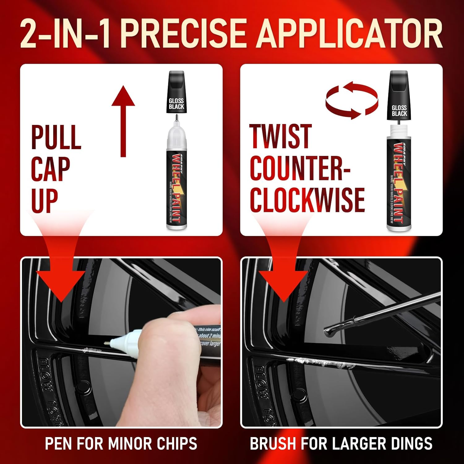 SMAPHY Black Rim Touch up Paint, Wheel Repair Paint Quick and Easy, Touch up Paint for Cars Wheel, Black Car Rim Paint for Car Wheel Repair, Universal Color for Rims (Gloss Black) image number 4