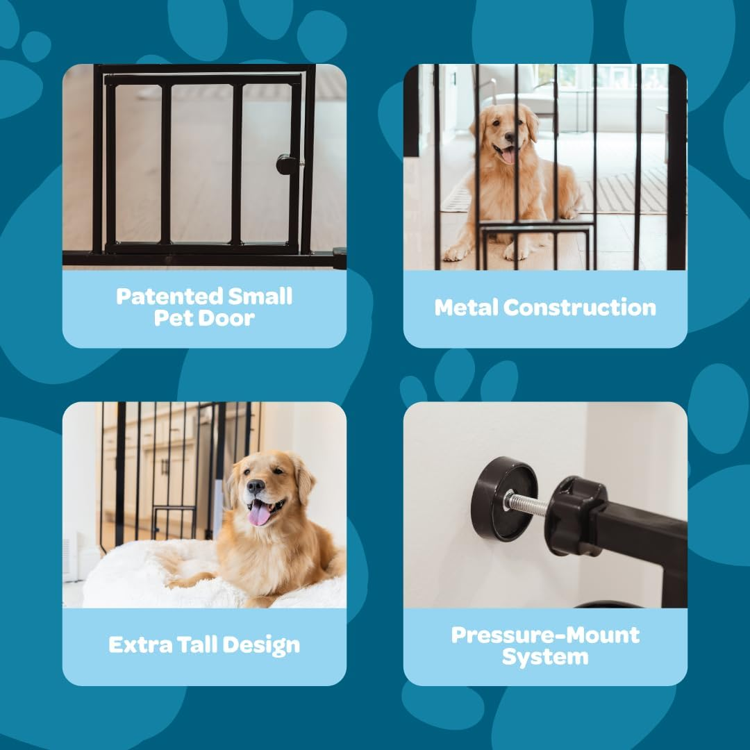 Carlson Extra Tall Walk through Pet Gate with Small Pet Door, for Openings 29"-39" Wide,Includes 4-Inch Extension Kit, 4 Pack Pressure Mount Kit and 4 Pack Wall Mount Kit, Black image number 5
