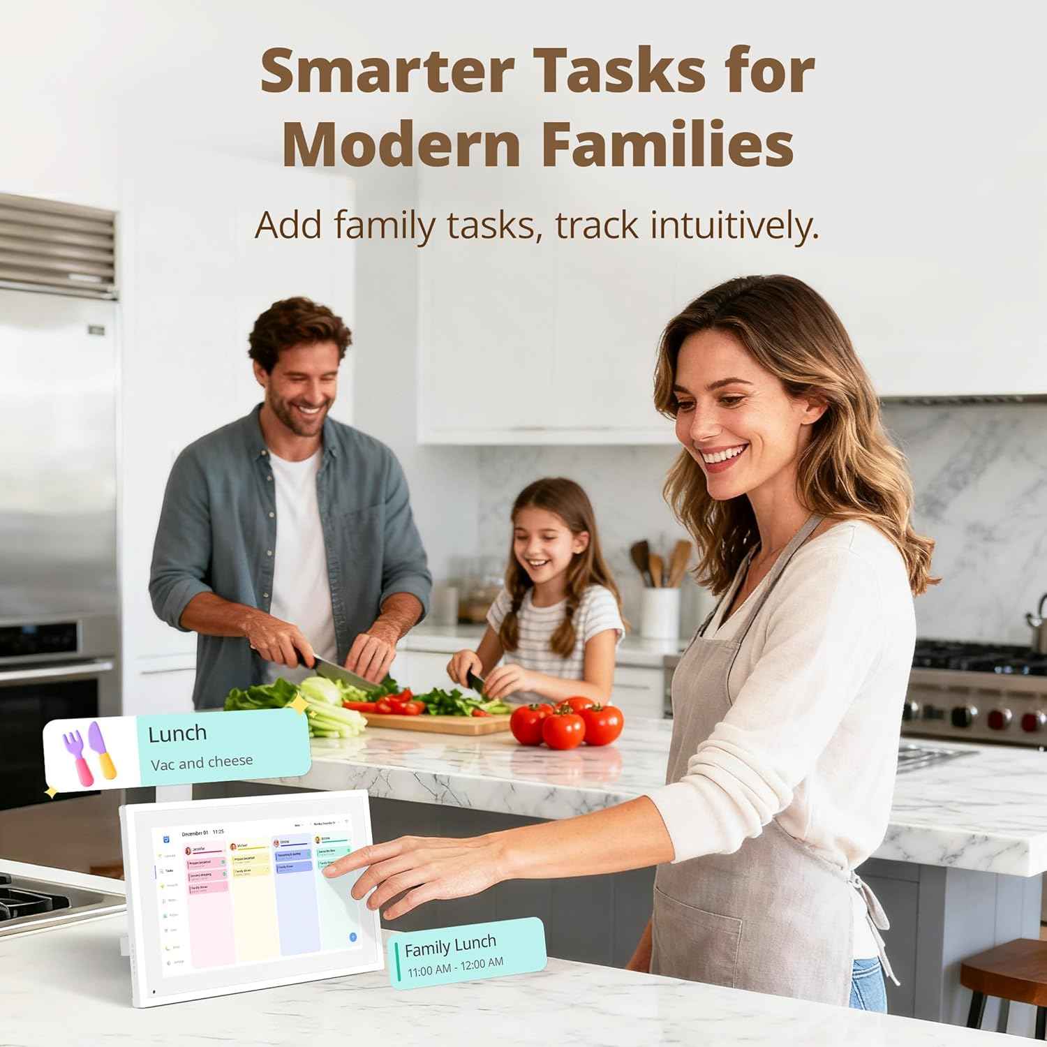 Dragon Touch 10.1" Digital Calendar Chore Chart, 1080P Full HD Interactive Touchscreen, 2026 Smart Family Planner, Electronic Calendar Desk Mountable for Seamless Scheduling White with AU Adapter - White image number 2