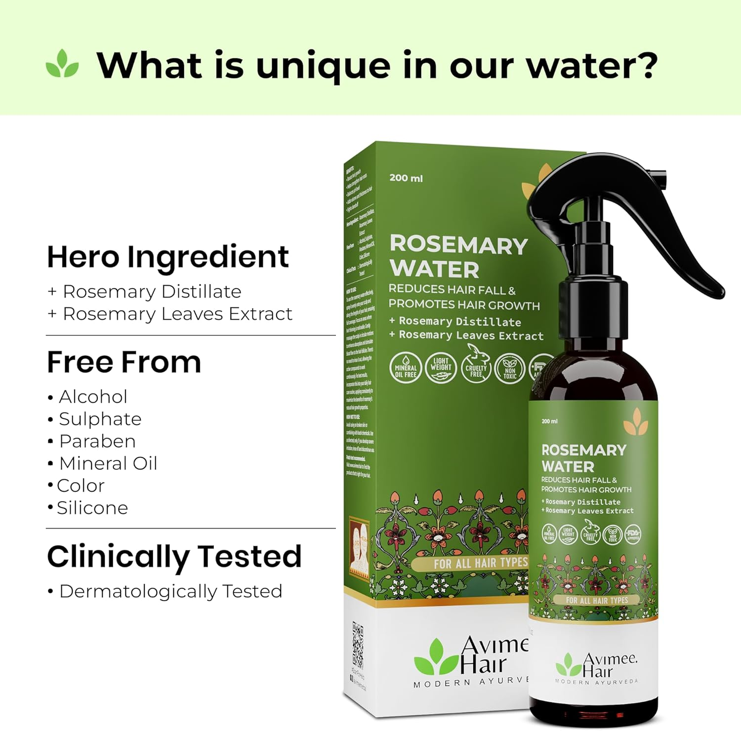 AVIMEE HERBAL Rosemary Water for Hair Growth (200 Ml) Mist Spray for Hairfall for Unisex