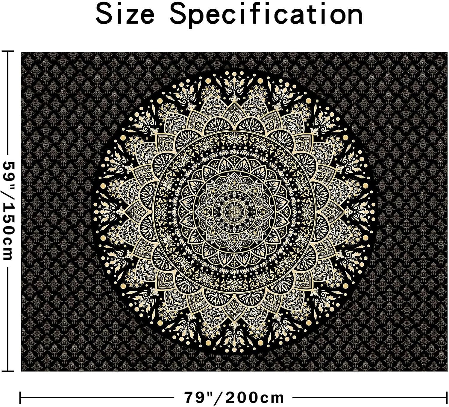 Edeesky Black Golden Mandala Tapestry Wall Hanging Psychedelic Medallion Wall Tapestry Aesthetic Indian Hippie Wall Decor Bohemian Wall Art Boho Home Decoration Blanket for Bedroom,Living Room,Dorm image number 7
