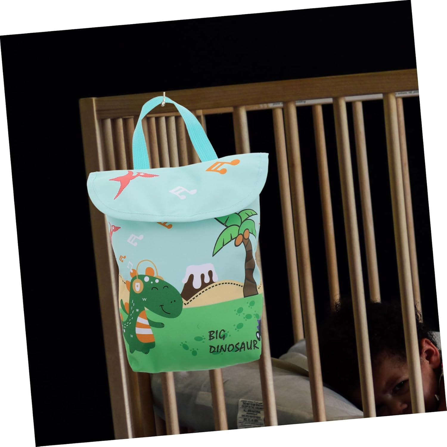 Vaguelly Portable Diaper Organizer Bag Diaper Pouch for Travel Convenient Hanging Design for Stroller Crib for Essentials and Nappy Storage Dinosaur Print image number 4