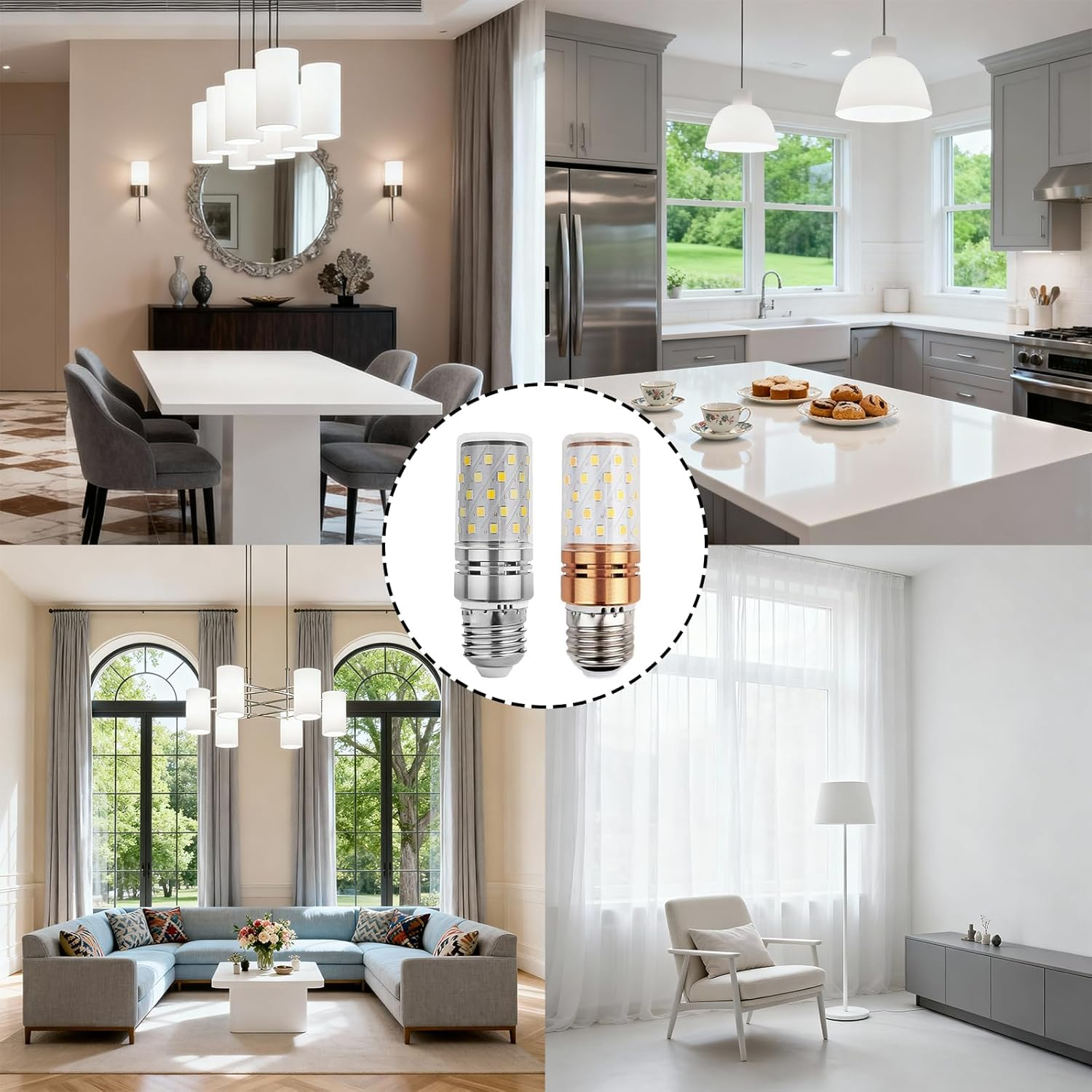 2Pcs E27Led Corn Bulb, Energy-Saving Led Light Bulb,E27 Edison Screw Bulb,12W Constant Current Model White Light 6000K,280&deg; Beam, Household Non-Dimmable，No Flash [Silver,Gold] image number 3