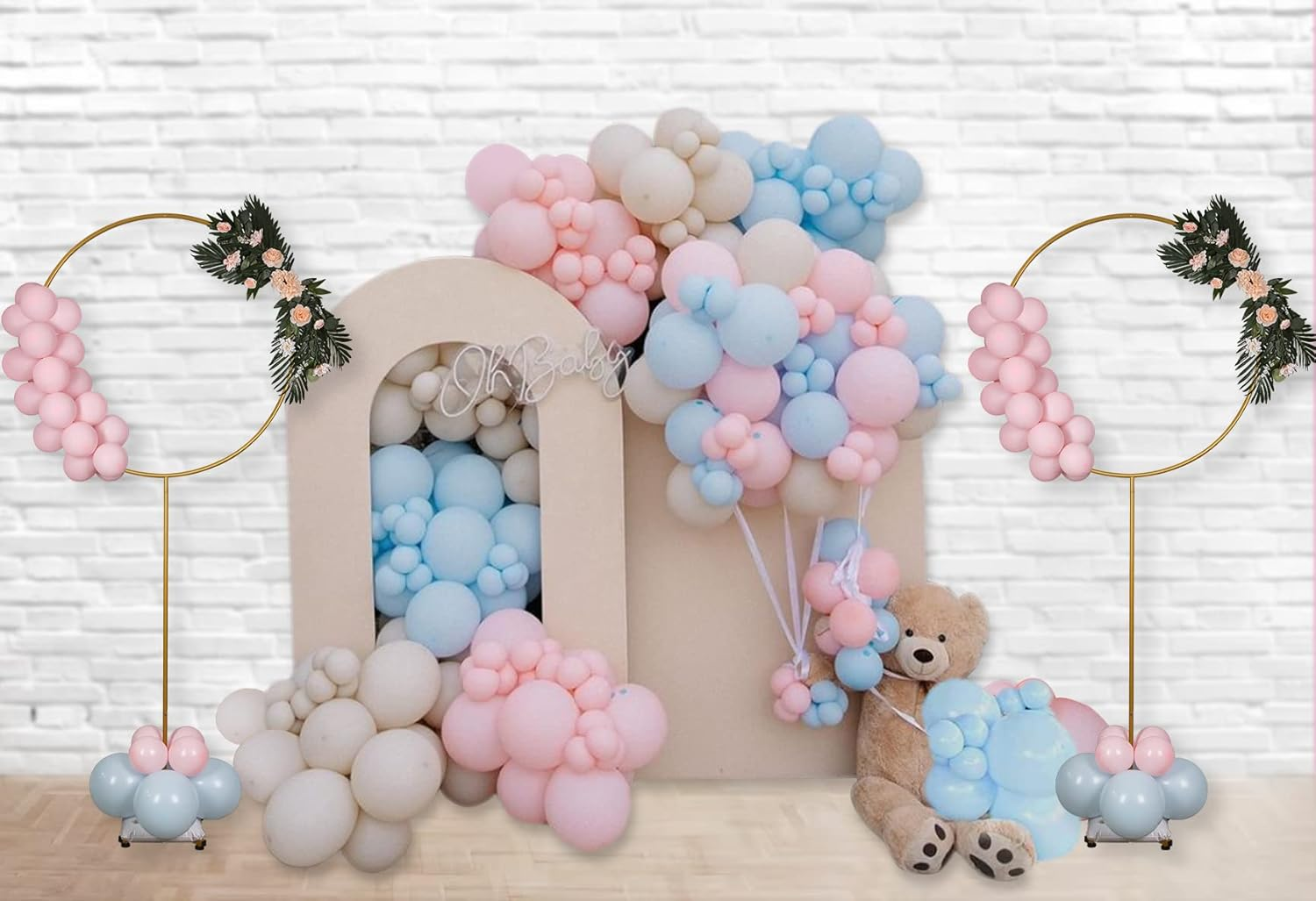 YALLOVE Metal round Balloon Column, 2.2 M Height Gold Hoop Arch Stand, Balloon Circle Frame Backdrop of Height Adjustable, Decoration for Birthday, Baby Shower, Anniversary, Wedding