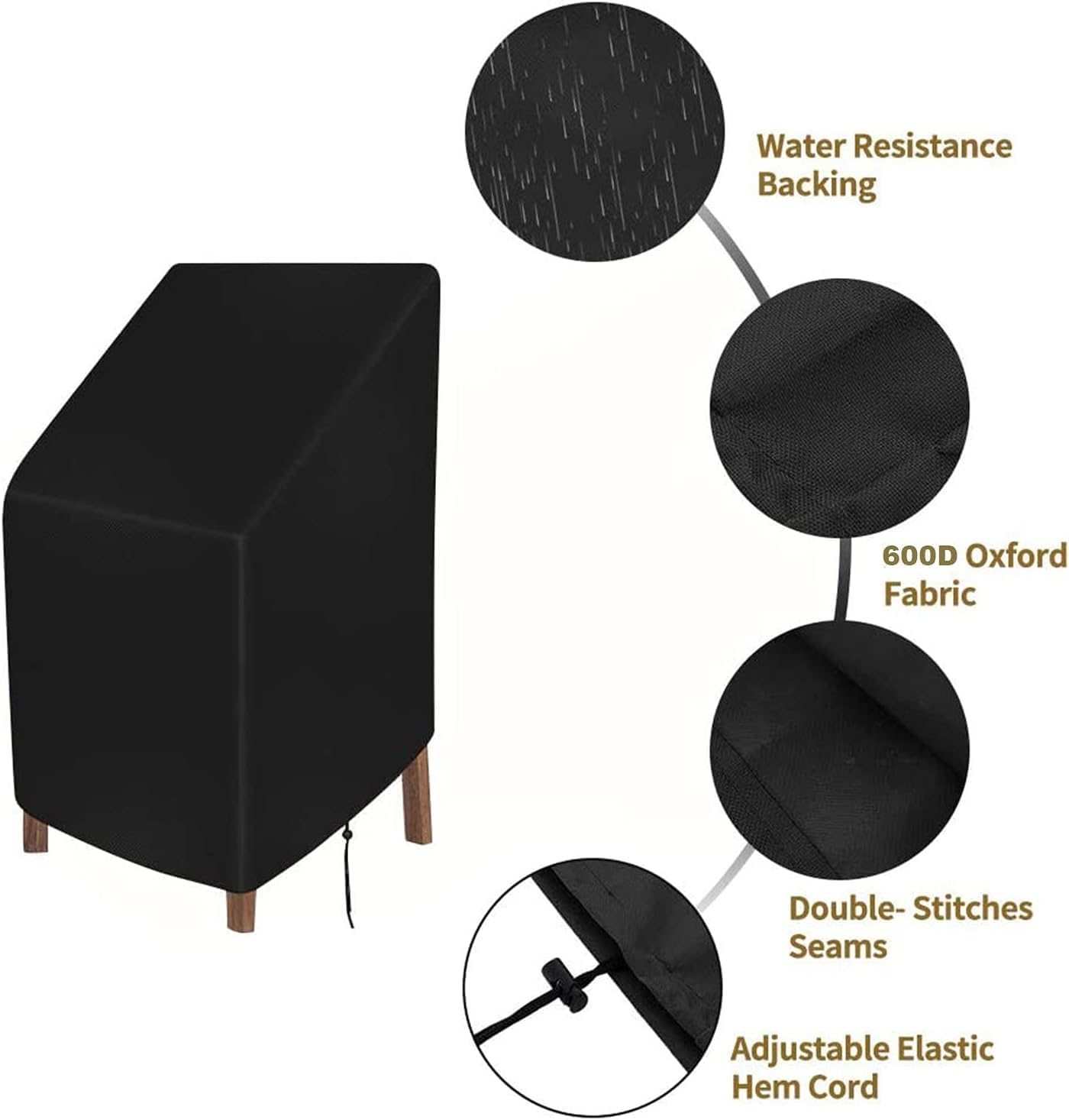 Garden Chair Covers, Patio Stacking Chair Cover,Waterproof Oxford Fabric Furniture Protector Cover with Storage Bag for Outdoor Patio Garden (65X65X120X80Cm) (2PCS) image number 6