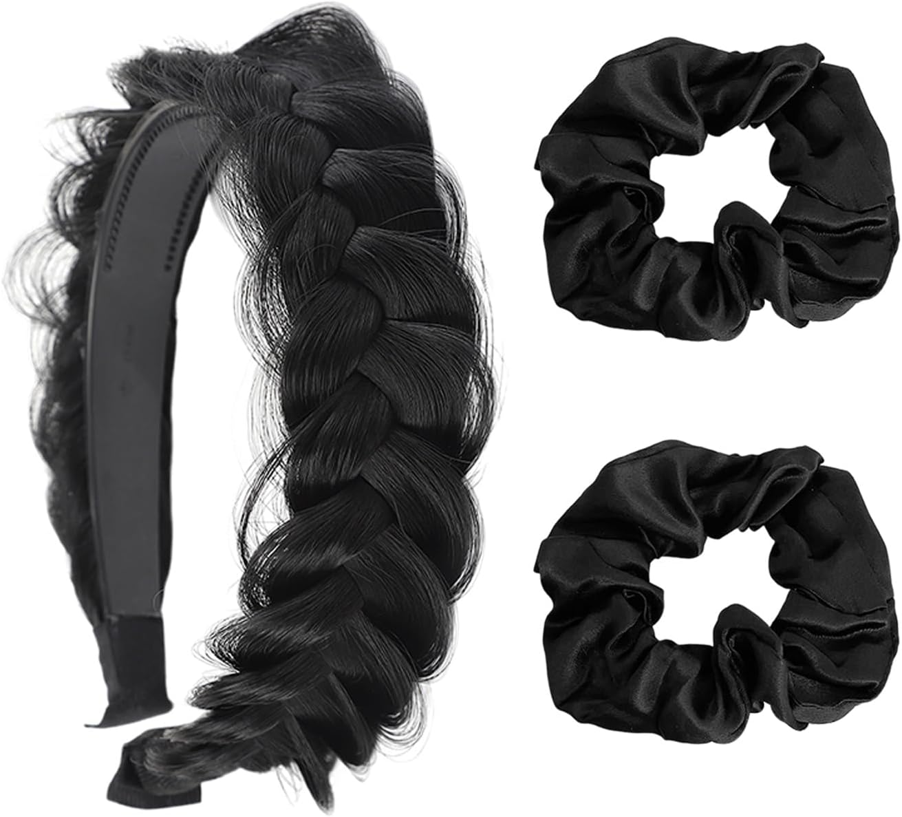 1 Black Braided Headband and 2 Hair Bands, Creative Headbands, Women'S Headbands, Elastic Hair Bands, Hair Accessories image number 2