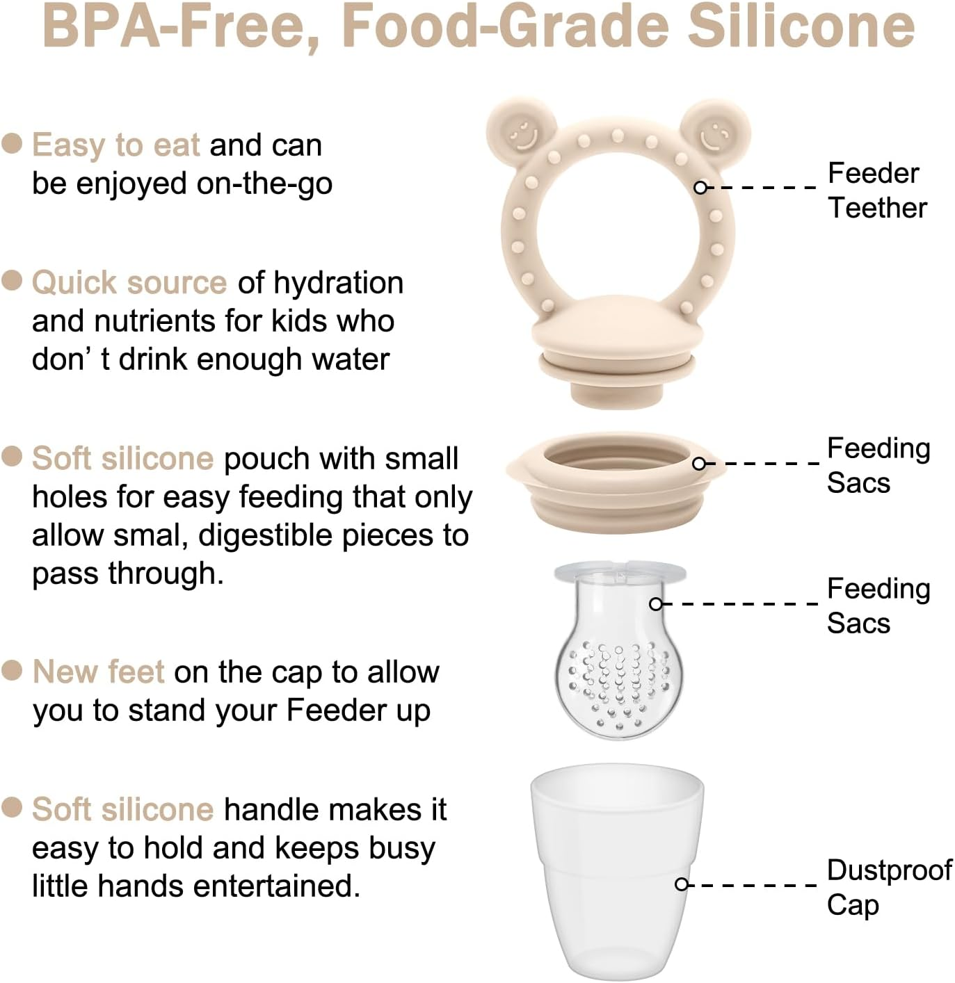 Baby Silicone Fruit Food Feeder Pacifier & Breastmilk Popsicle Freezer Molds, BPA Free Baby Food Storage Containers Frozen Ice Tray for Baby Feeding Safely, Infant Fruit Teething Toy - Smile Green image number 4