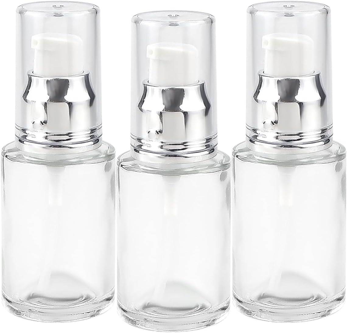LNQ LUNIQI Pack of 3 Empty Pump Bottles Glass, 30 Ml Small Pump Dispenser Travel, Refillable Lotion Bottle, Transparent Travel Bottles for Cosmetics Lotion image number 2