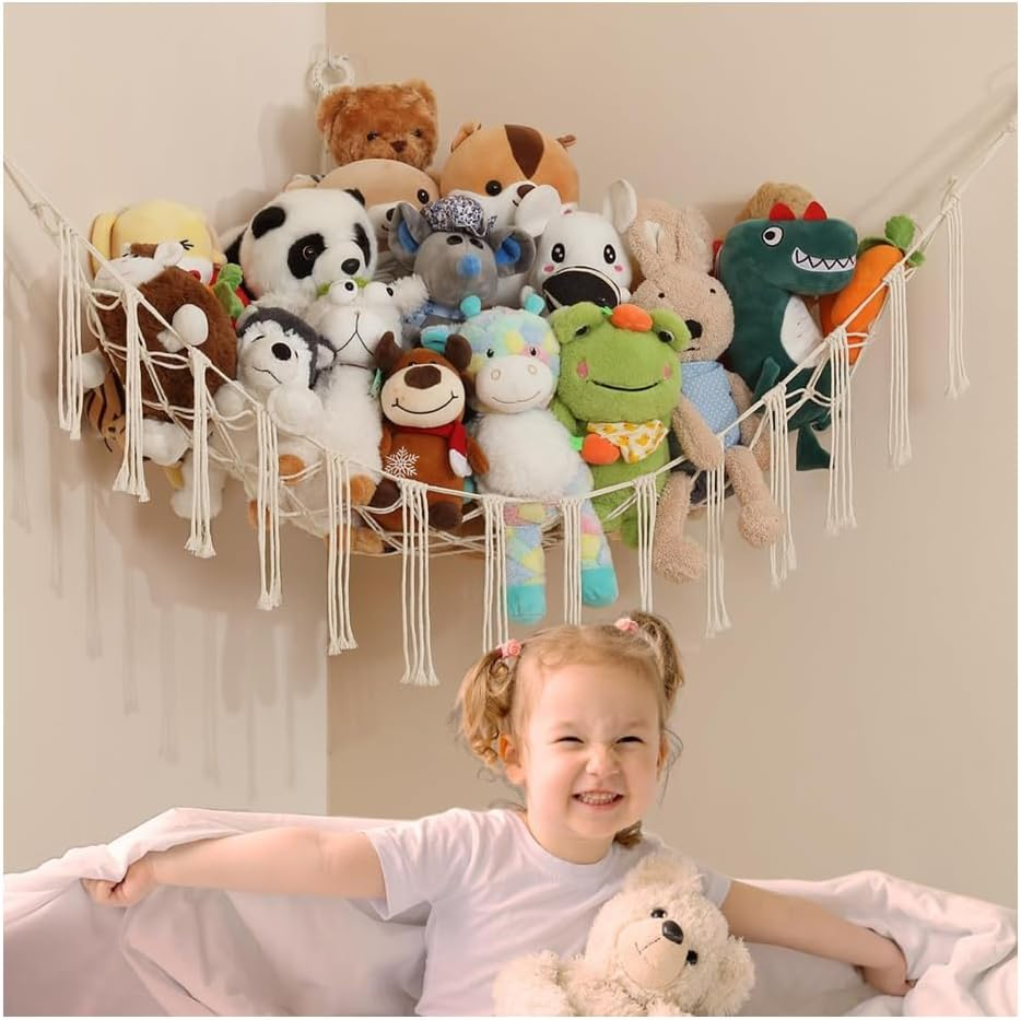 Toy Hammock,Extra Large Macrame Wall Hanging Soft Toy Storage Organizer for Nursery,Soft Corner Hanging Netting (Style A) - Style B image number 5