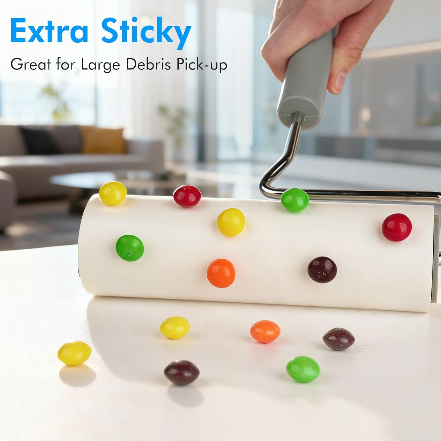 Extra Sticky Large Surface Lint Roller, 6.3''/16Cm Giant Pet Hair Remover Roller for Pet Dog Cat Hair, Clothes&Furniture Cleaning, 90 Sheets (1 Roller + 2 Refills) image number 5