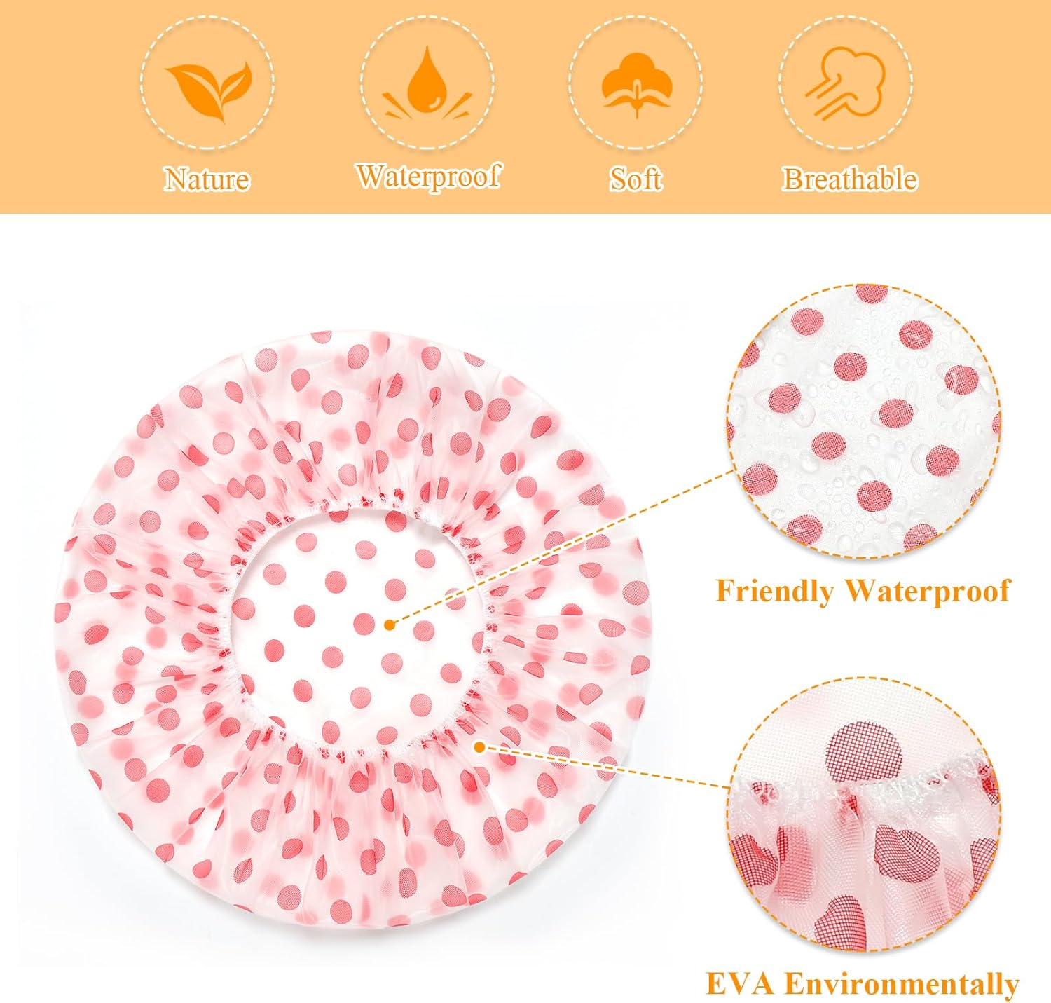 3 Pcs Shower Caps for Women Men,Waterproof Reusable Bath Cap,27Cm Width with Elastic Band, Large Plastic Long Hair Environmental Protection Hats for Ladies Girls Kids Spa Salon (Red+Blue+Yellow) image number 5