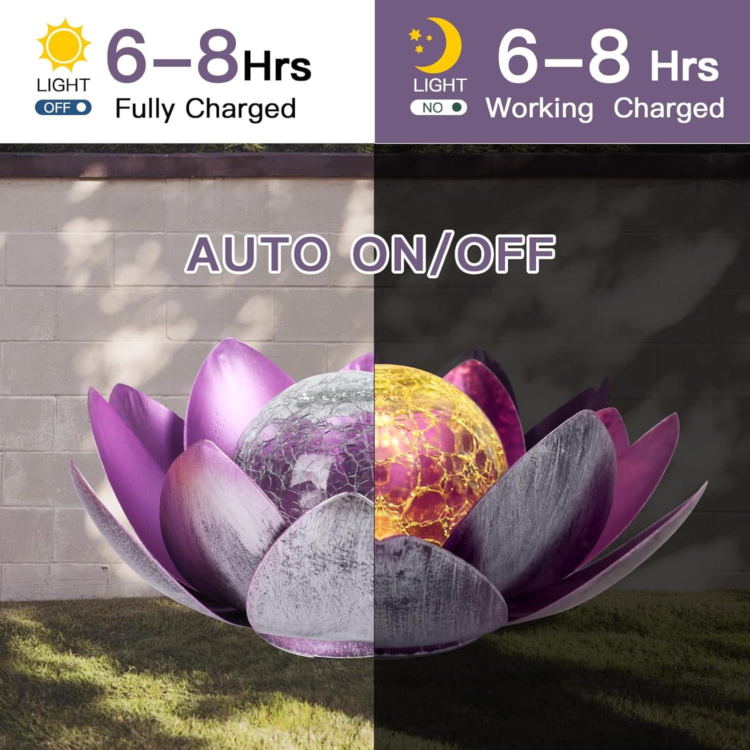 Kyduu Outdoor Retro Lotus Lamp, Solar Powered, Purple, Metall, LED, Waterproof, Floor Lamp image number 1