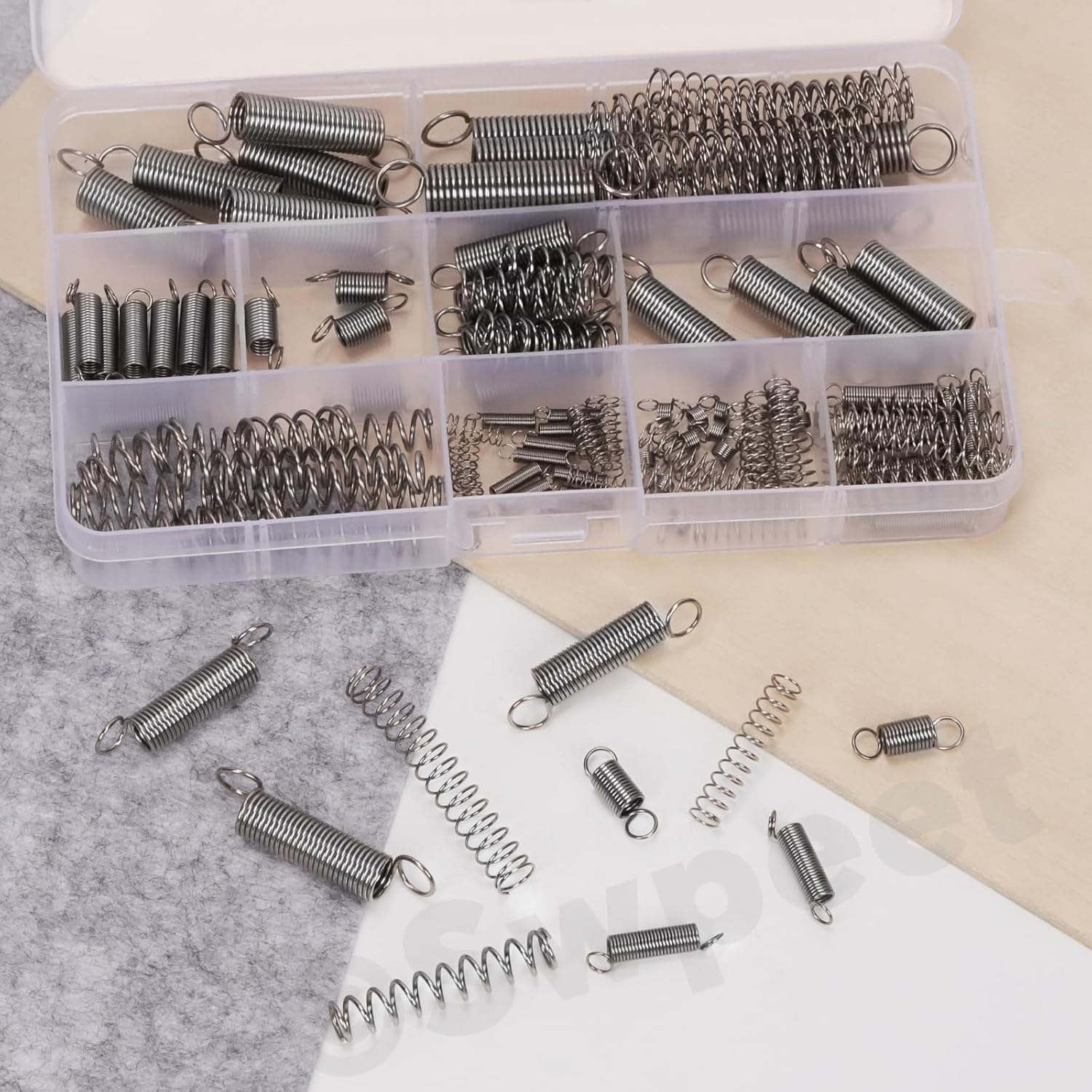 Swpeet 128Pcs 16 Sizes Stainless Steel Extension and Compression Springs Kit，Extension Spring with a Dual Hook Mechanical Springs Small Spring for Home Repairs image number 5