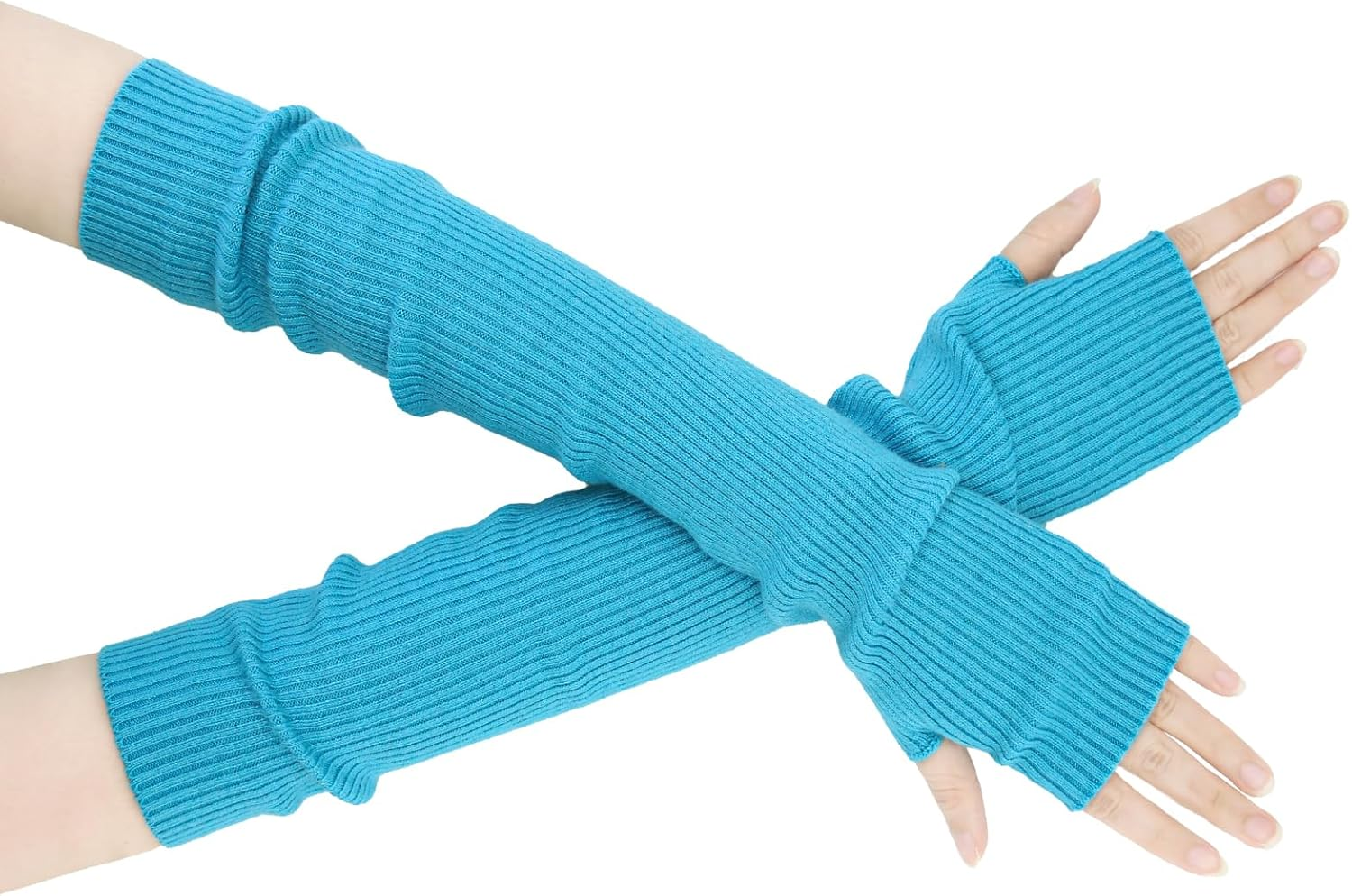 SEYUFN Winter Fingerless Long Gloves for Women Cashmere Blended Knitted Arm Warmers Super Soft Black Arm Sleeves