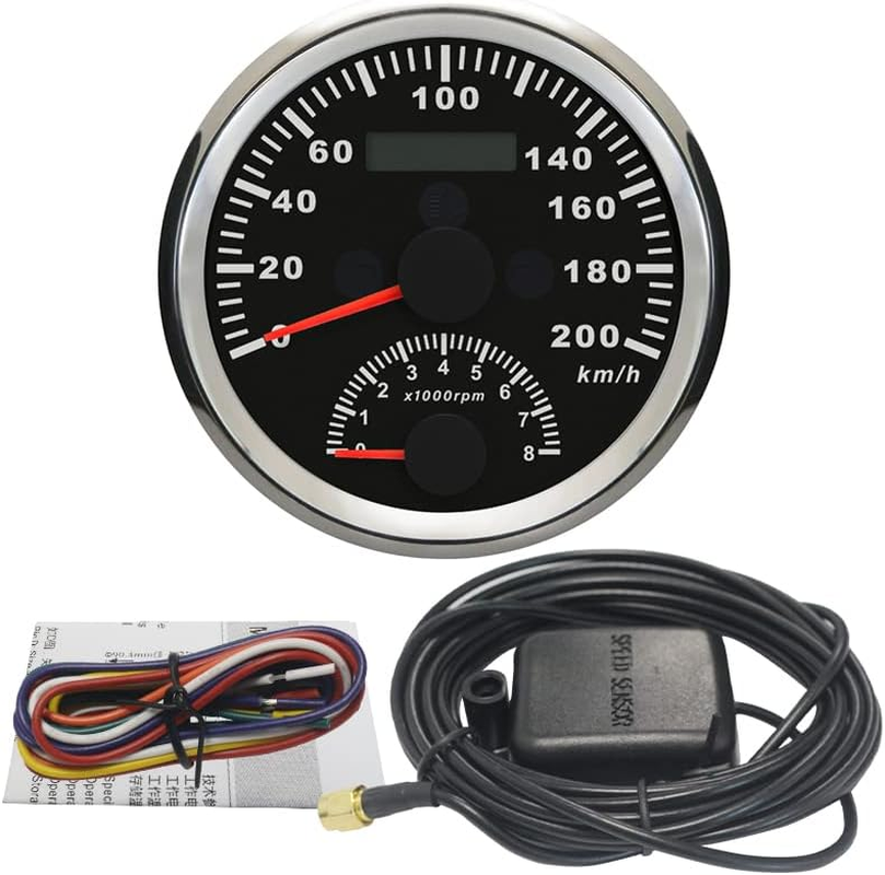 ELING 85Mm GPS Speedometer 0-200Km/H with Tachometer 0-8000RPM 12V with Backlight for Racing Motor Van (Black+Stainless Steel) image number 3