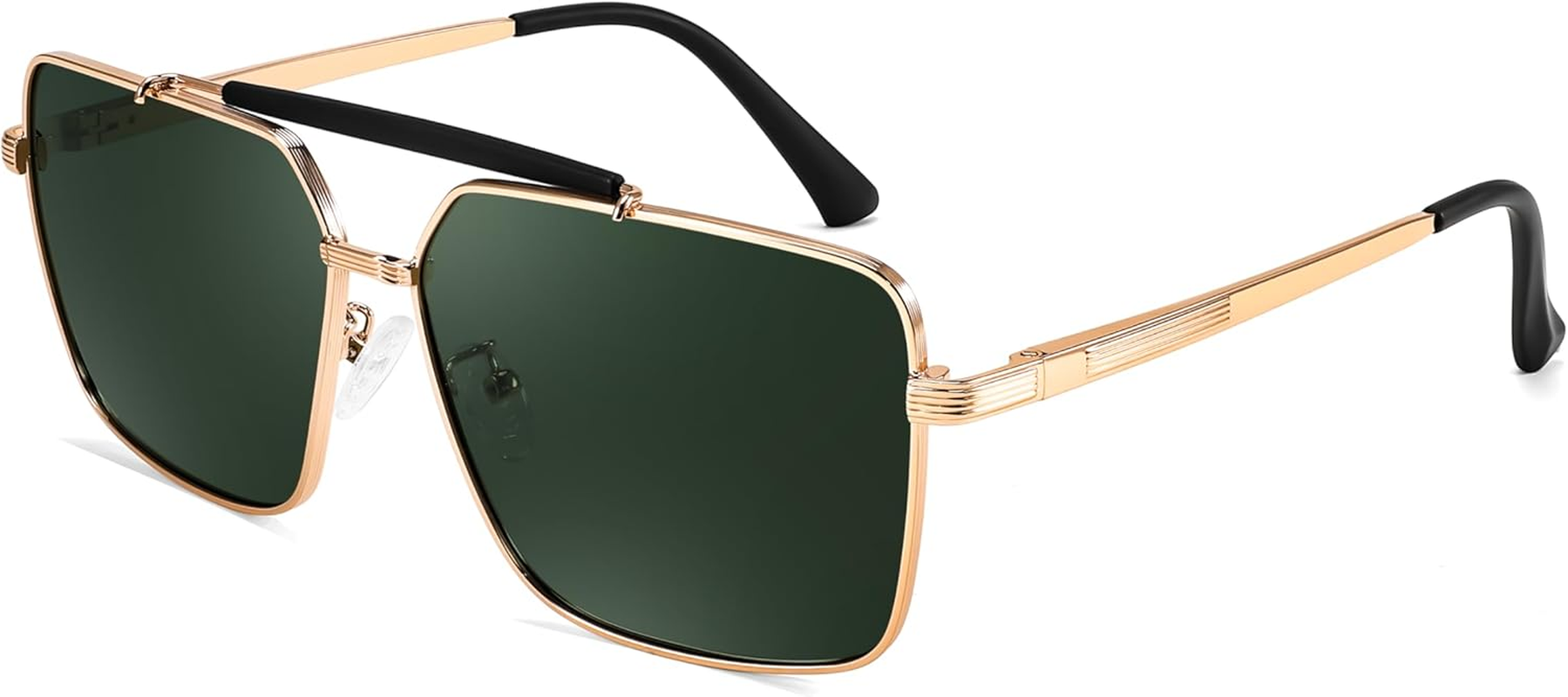 FEISEDY Classic Square Polarized Aivator Sunglasses Mens Womens UV400 Protection Big Double Bridge Sun Glasses