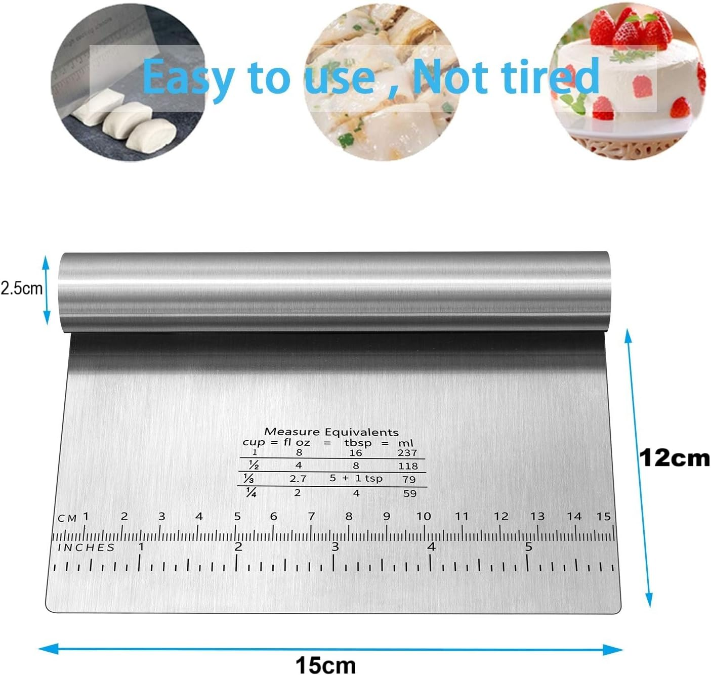 Pro Dough Pastry Scraper/Cutter/Chopper Stainless Steel Mirror Polished with Measuring Scale Multipurpose- Cake, Pizza Cutter - Pastry Bread Separator Scale Knife 2PCS image number 4