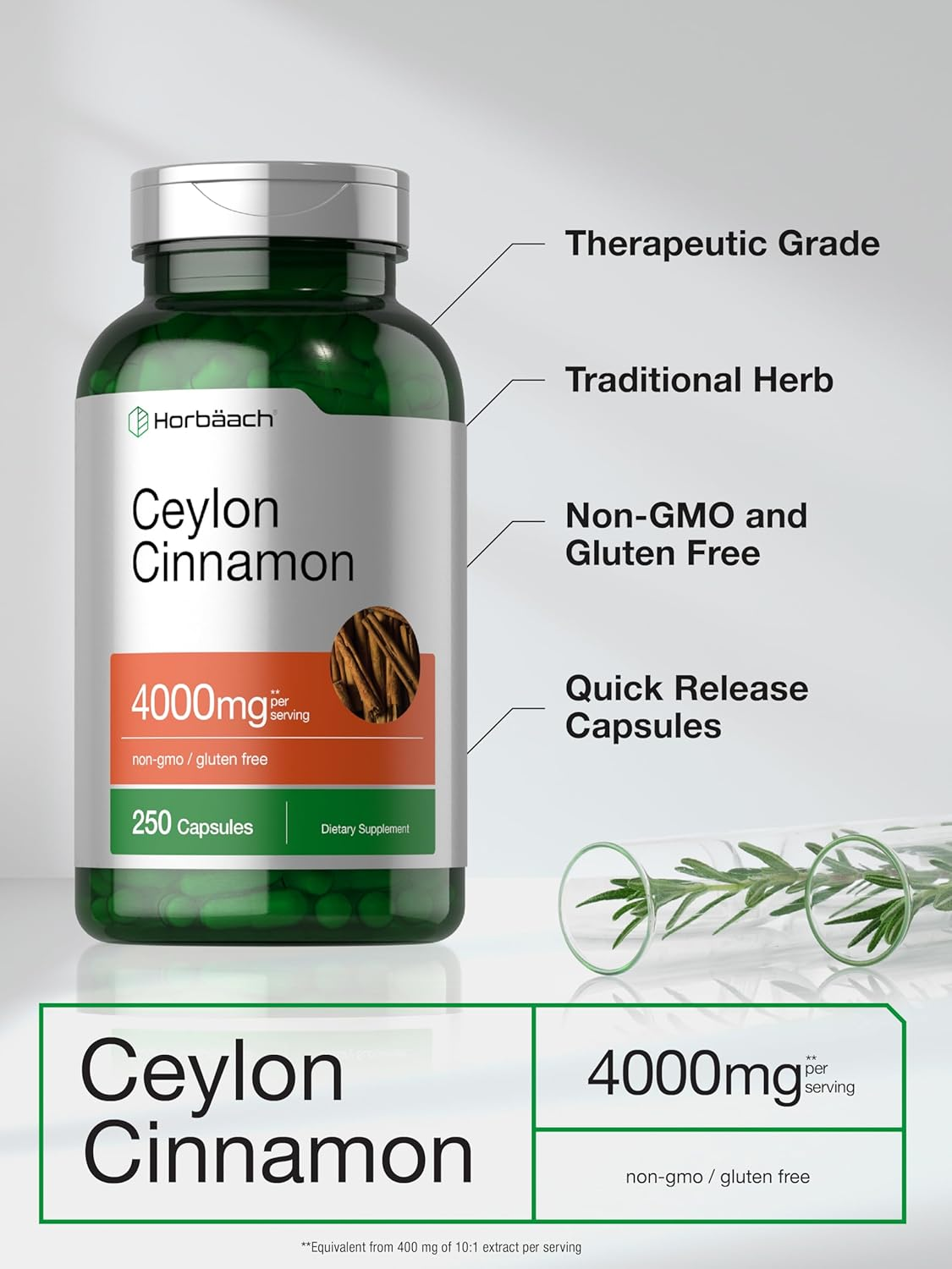 Ceylon Cinnamon Capsules 4000Mg | 250 Count | High Potency | Non-Gmo, Gluten Free | by Horbaach image number 4