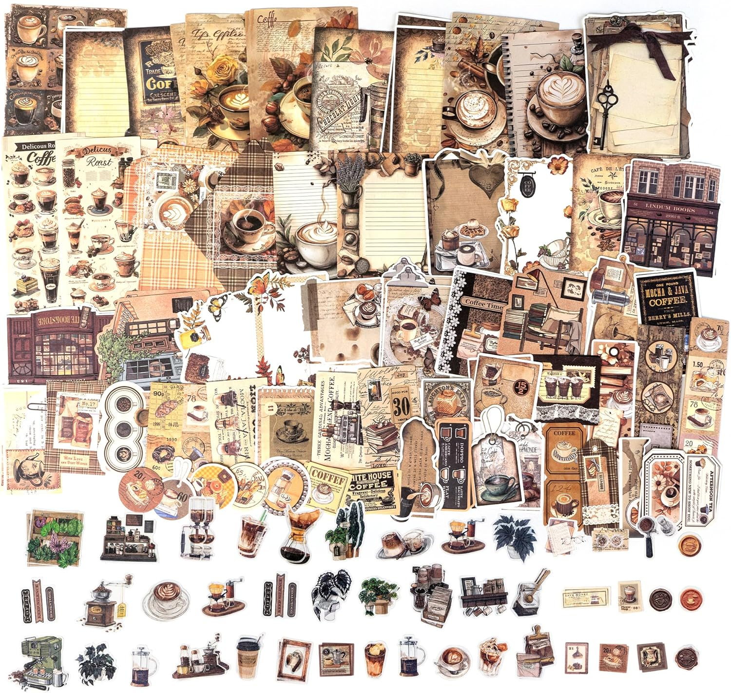 AUXIN 200 Pcs Vintage Scrapbook Supplies Pack for Art Junk Journal Planners Journaling Bullet, Artistic Celestial Notebook Collage Album Aesthetic Picture Supplies DIY Paper Stickers Craft Kits