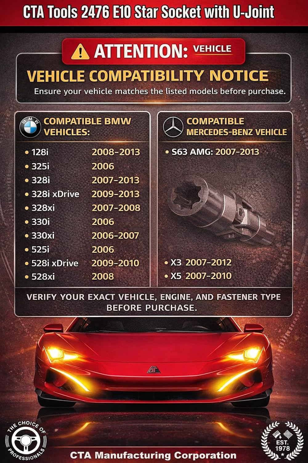 CTA Tools 2476 E10 U-Joint Socket - 1/4" Drive, Gray image number 1