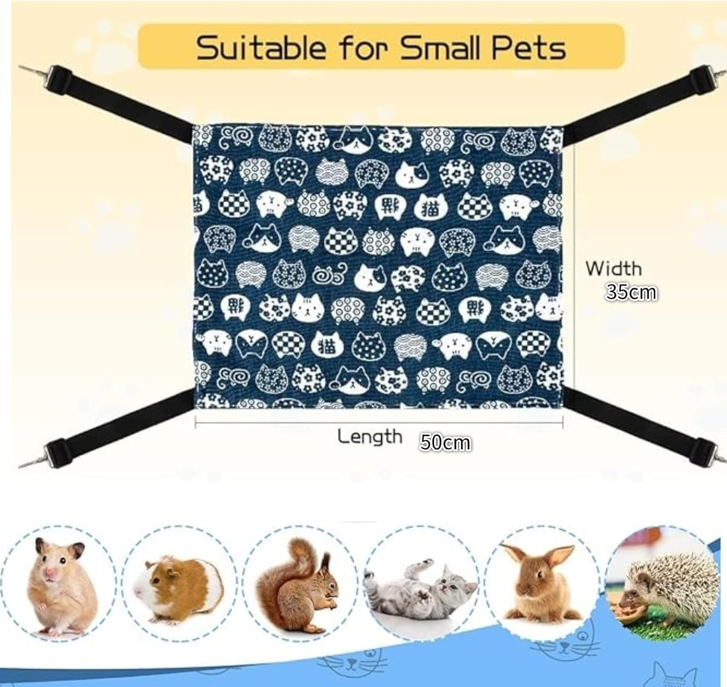 CKONXE Cat Hammock for Cage Hanging Reversible 2Pack, 35 X 50 Cm, Navy Cat Pattern,With Adjustable Straps and Metal Hooks，Soft Double-Sided Hammock Suitable for Cats, Puppy, Ferrets, and Small Animals image number 3