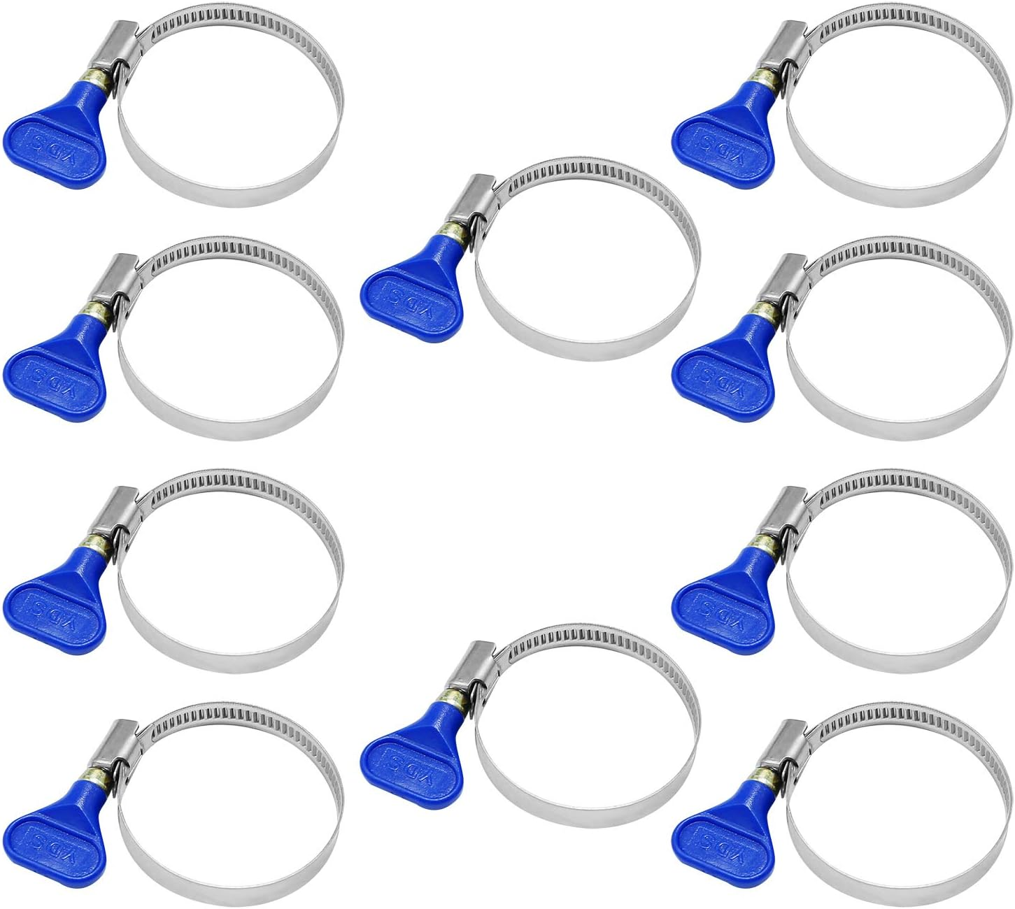 Pack of 10 Stainless Steel Hose Clamps 50-70Mm (1-7/8" to 2-7/8") Clamp 304 Stainless Steel Butterfly, 9Mm Width 0.6Mm Thickness Shank Card, for Pipeline Automotive (3-Blue-(50-70Mm)